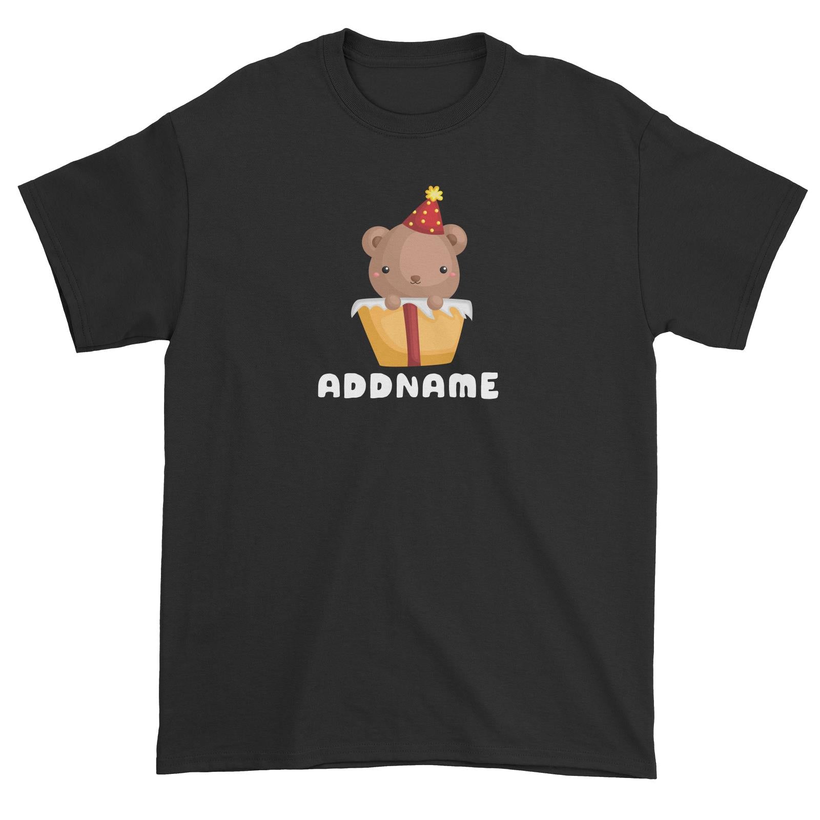 Birthday Friendly Animals Happy Bear Inside Present Box Addname Unisex T-Shirt