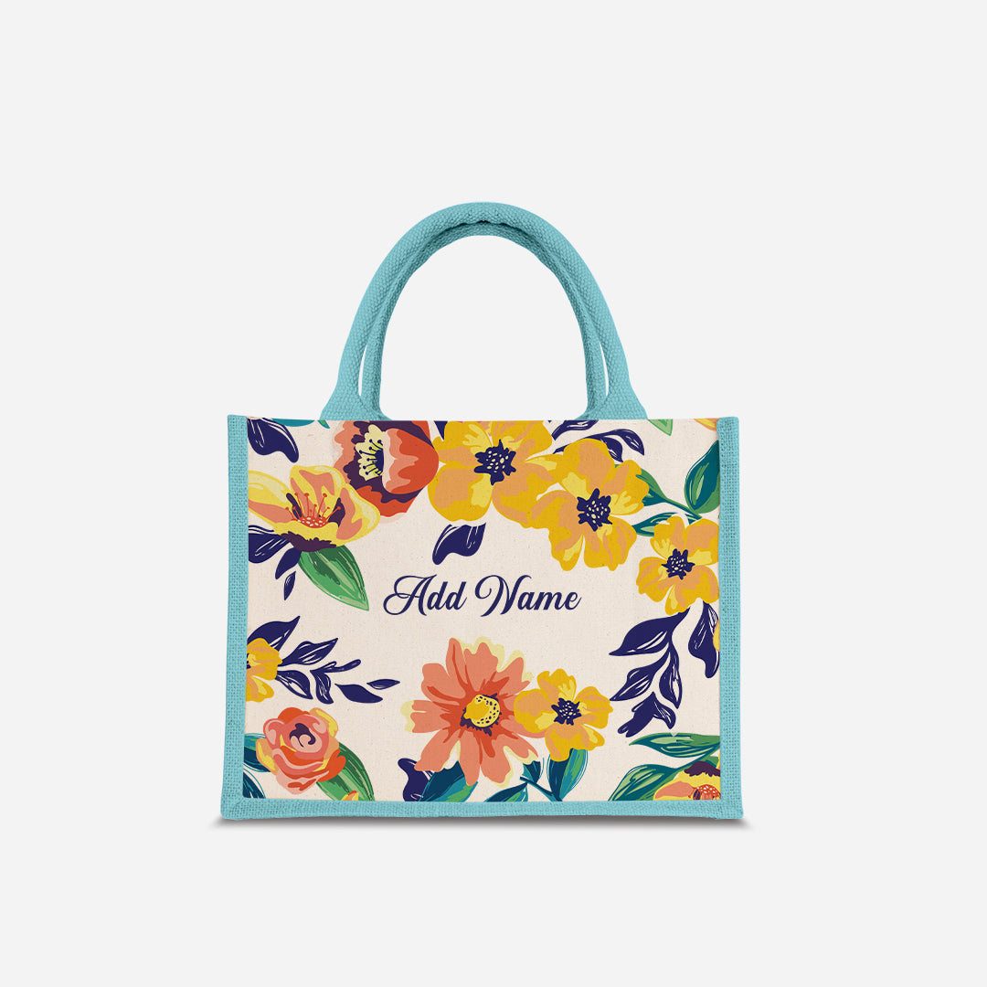 Deborah Series Half Lining Small Jute Bag - Teal Light Blue