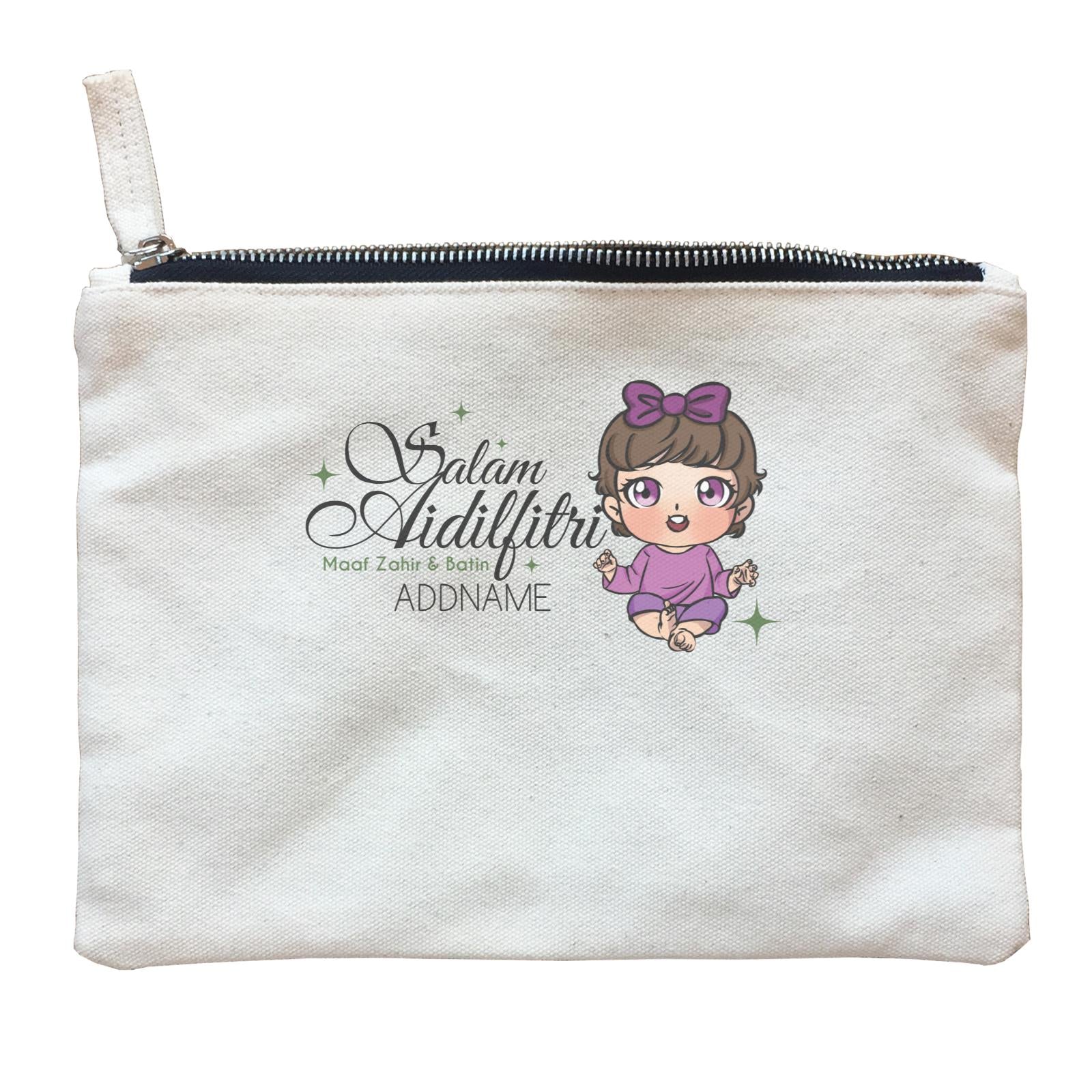 Raya Chibi Wishes Baby Girl Addname Wishes Everyone Salam Aidilfitri Maaf Zahir & Batin Zipper Pouch