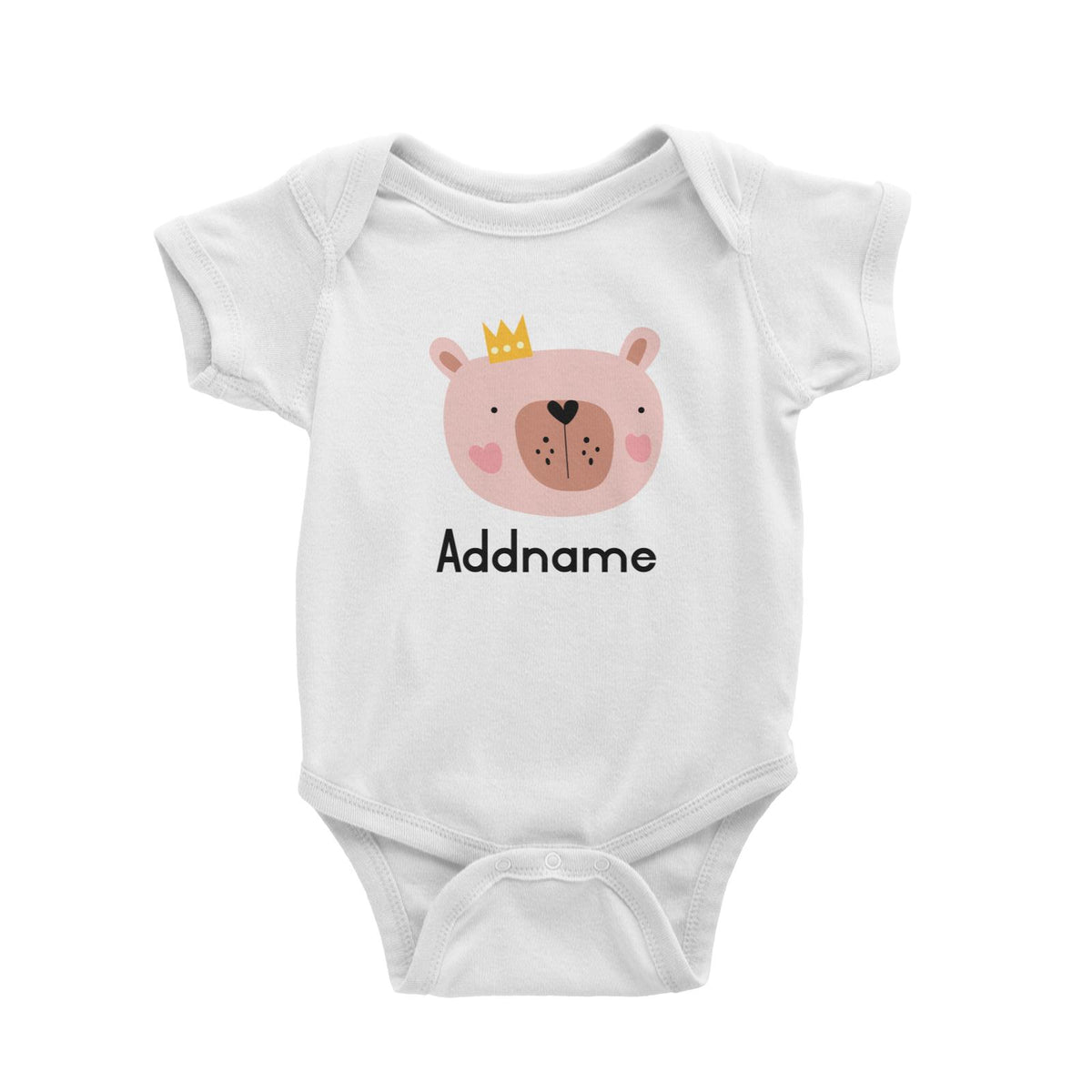 Crown Animal Pink Bear with Heart Blush Addname Baby Romper