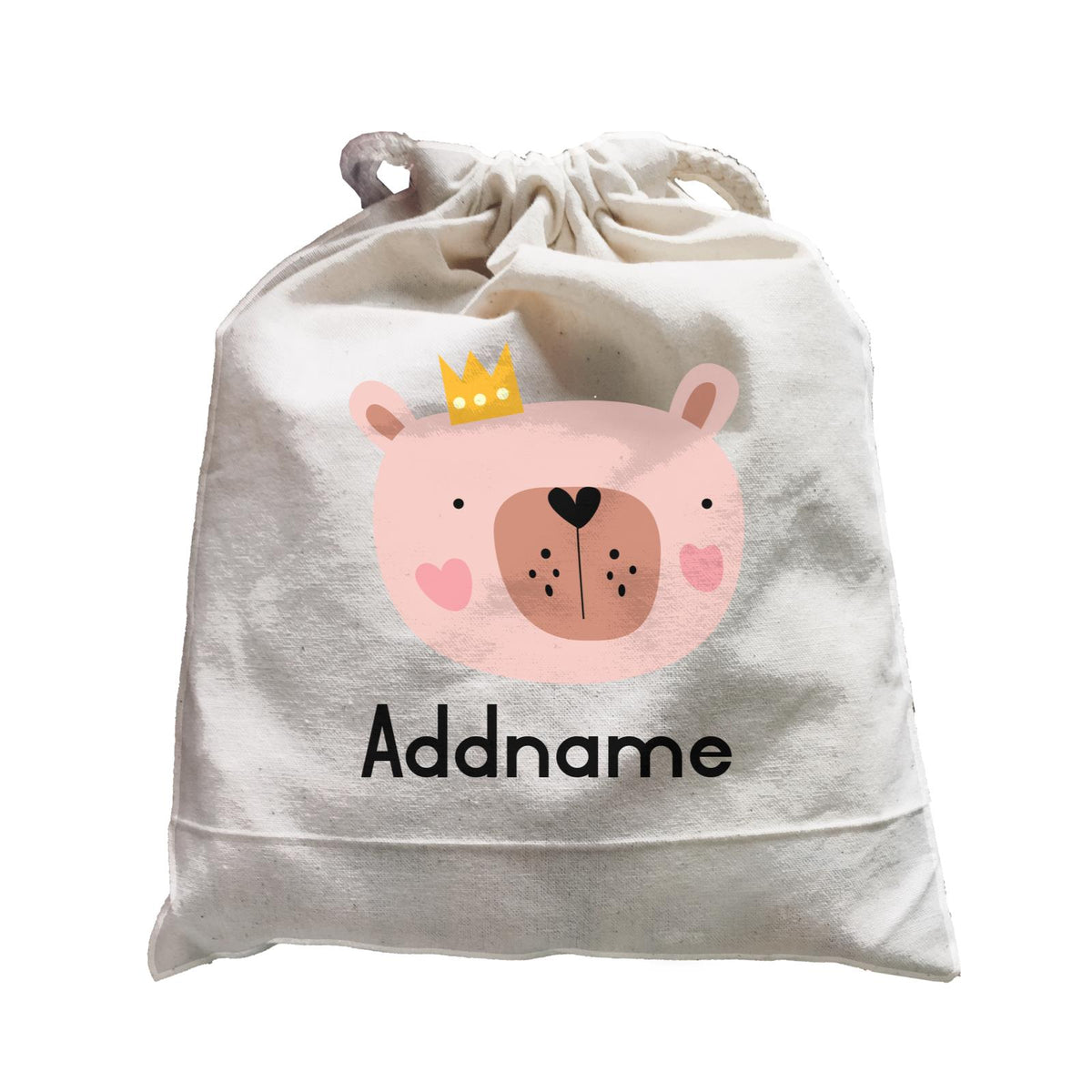 Crown Animal Pink Bear with Heart Blush Addname Satchel
