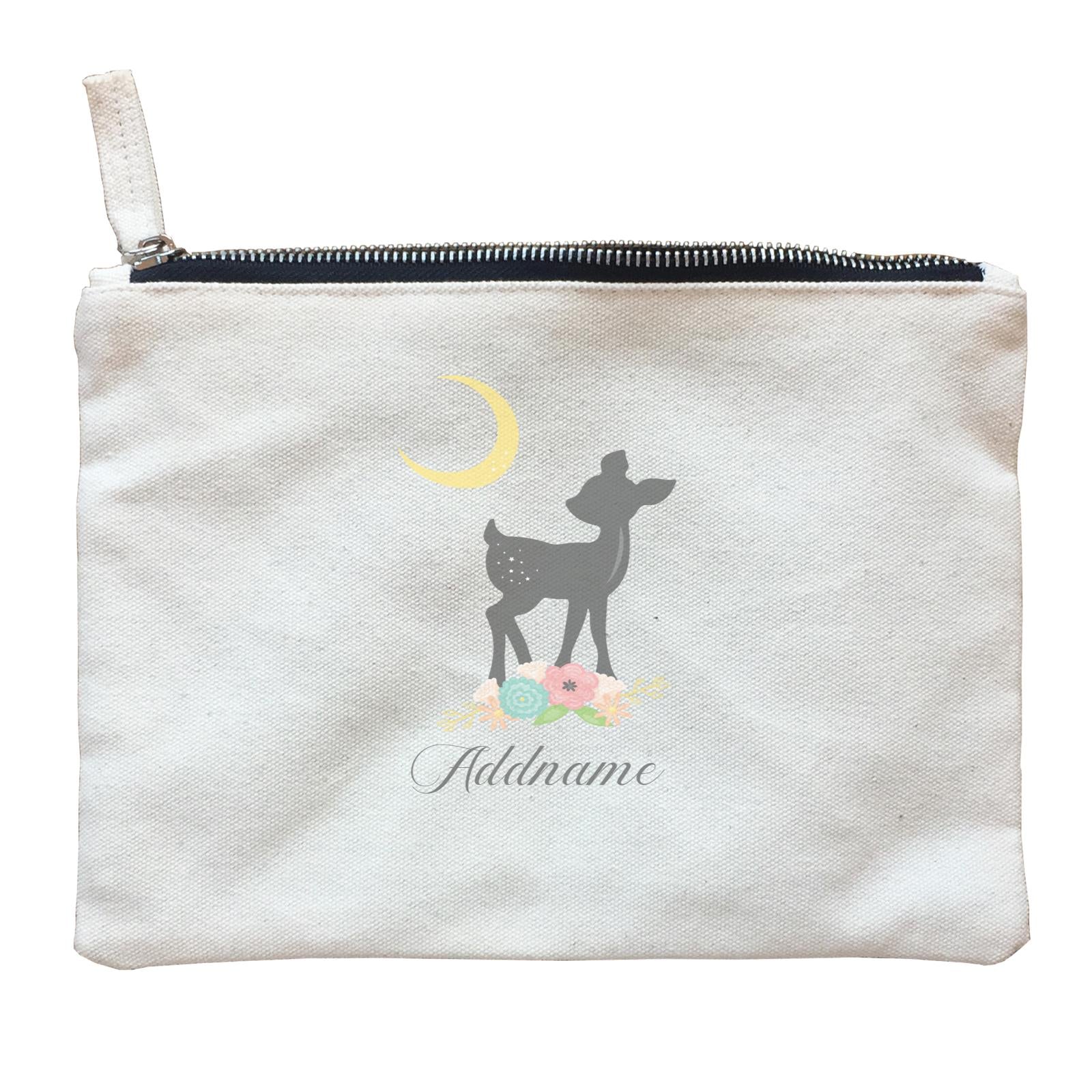 Basic Family Series Pastel Deer Black Fawn With Flower Addname Zipper Pouch