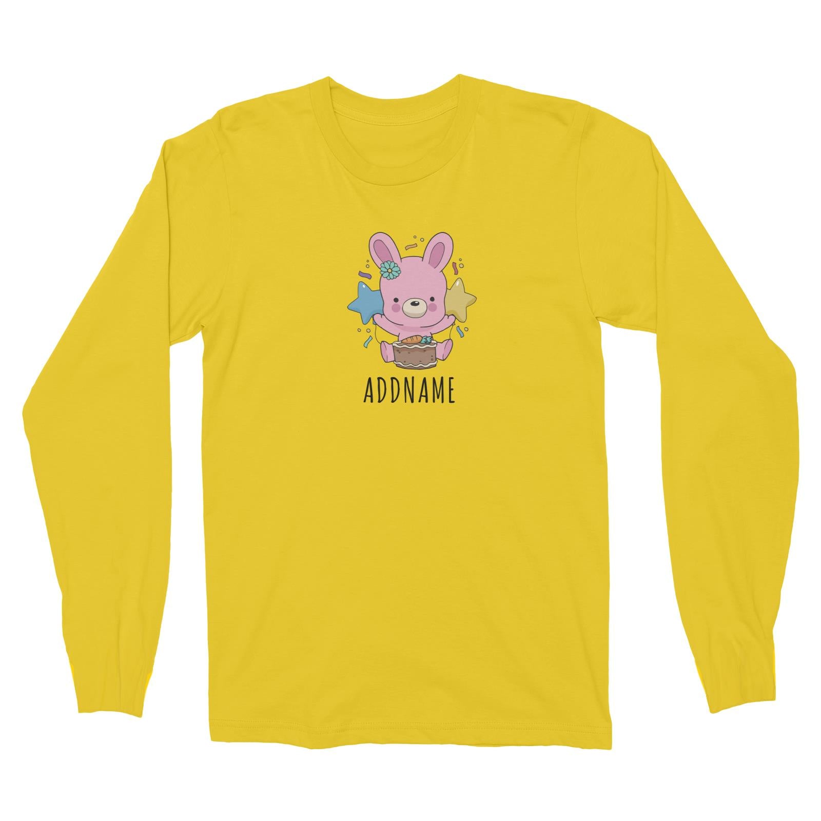 Birthday Sketch Animals Rabbit with Carrot Cake Addname Long Sleeve Unisex T-Shirt