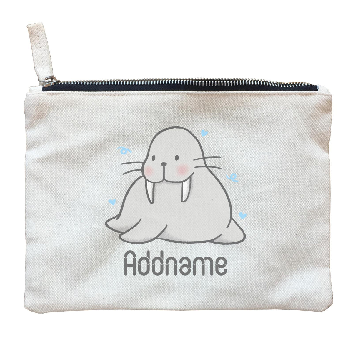 Cute Hand Drawn Style Walrus Addname Zipper Pouch