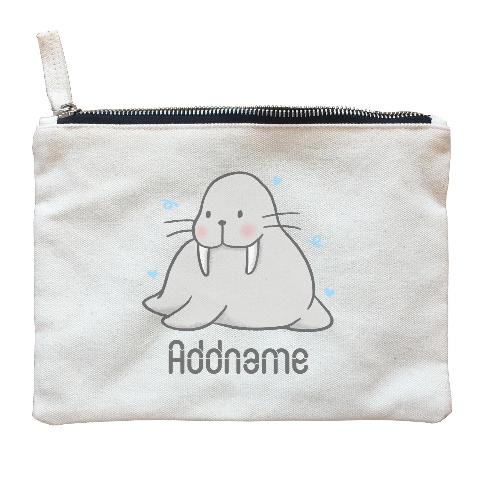Cute Hand Drawn Style Walrus Addname Zipper Pouch