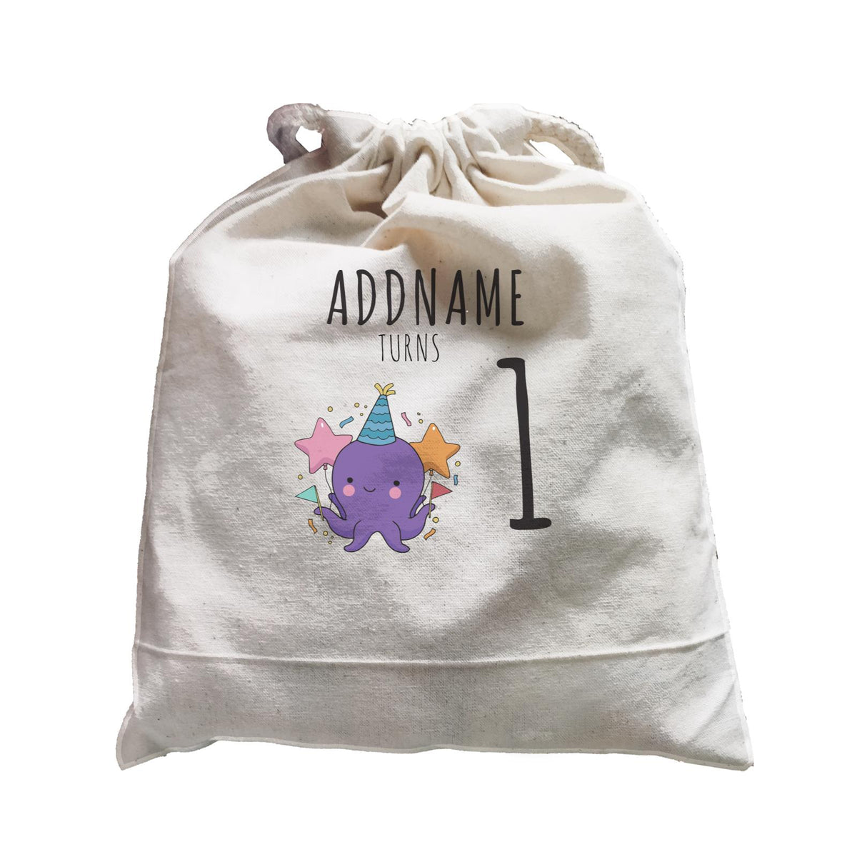 Birthday Sketch Animals Octopus with Flags Addname Turns 1 Satchel