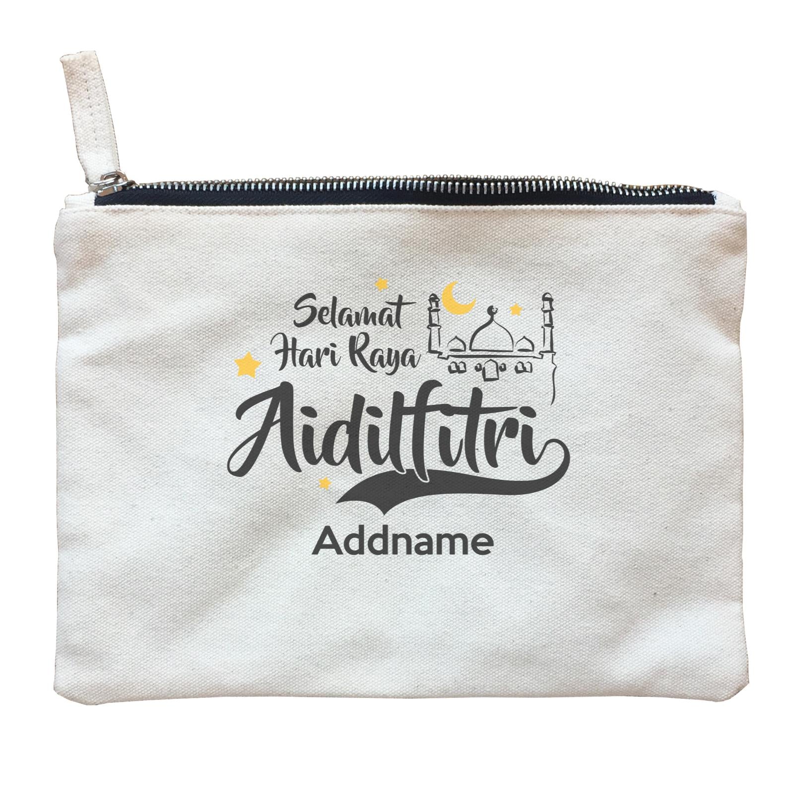 Raya Typography Doodle Mosque Selamat Hari Raya Aidilfitri Addname Zipper Pouch