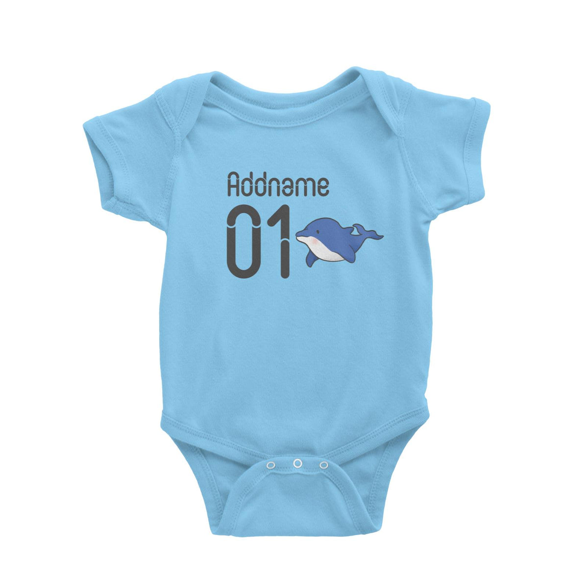 Name and Number Cute Hand Drawn Style Dolphin Baby Romper