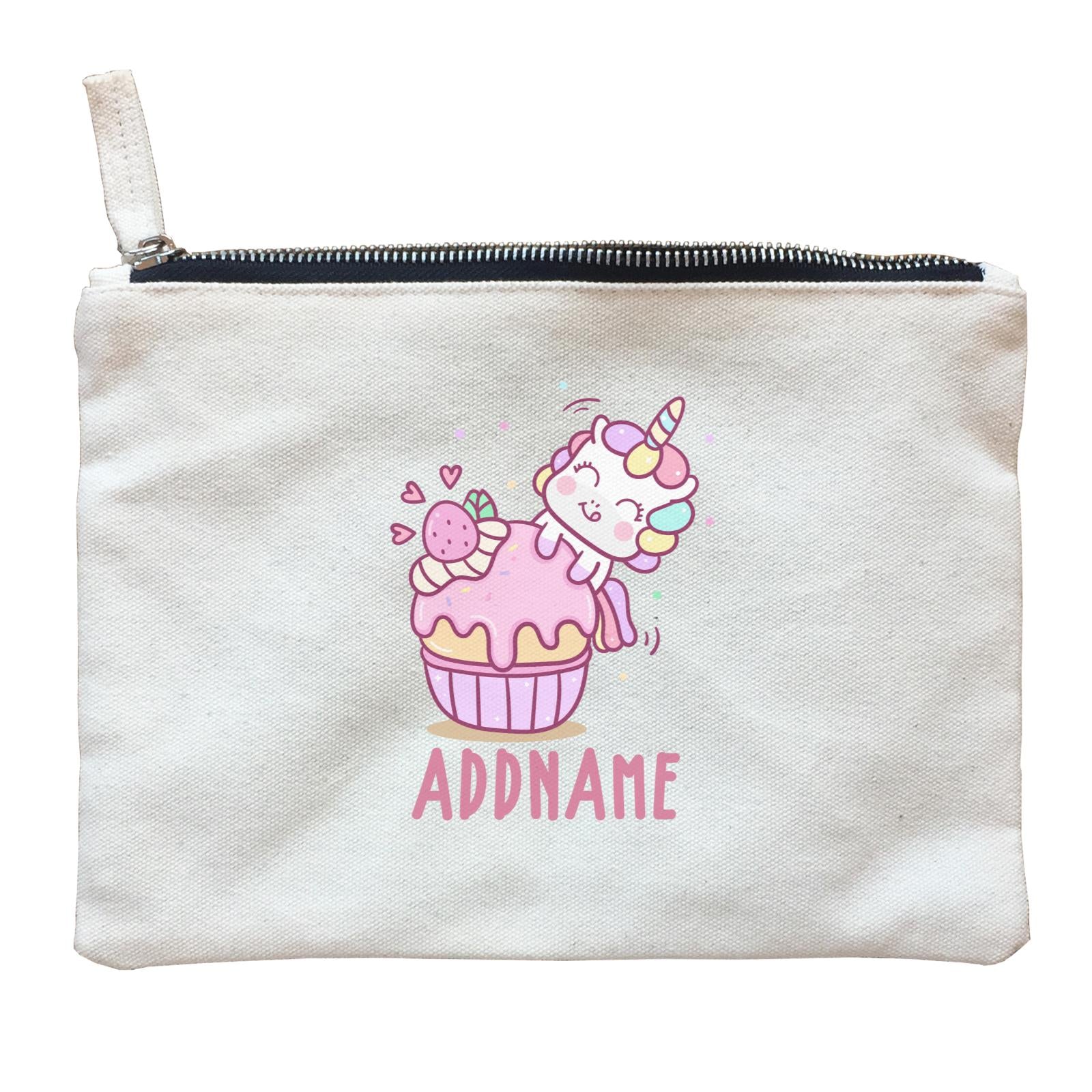 Unicorn And Princess Series Unicorn And Cupcake Addname Zipper Pouch