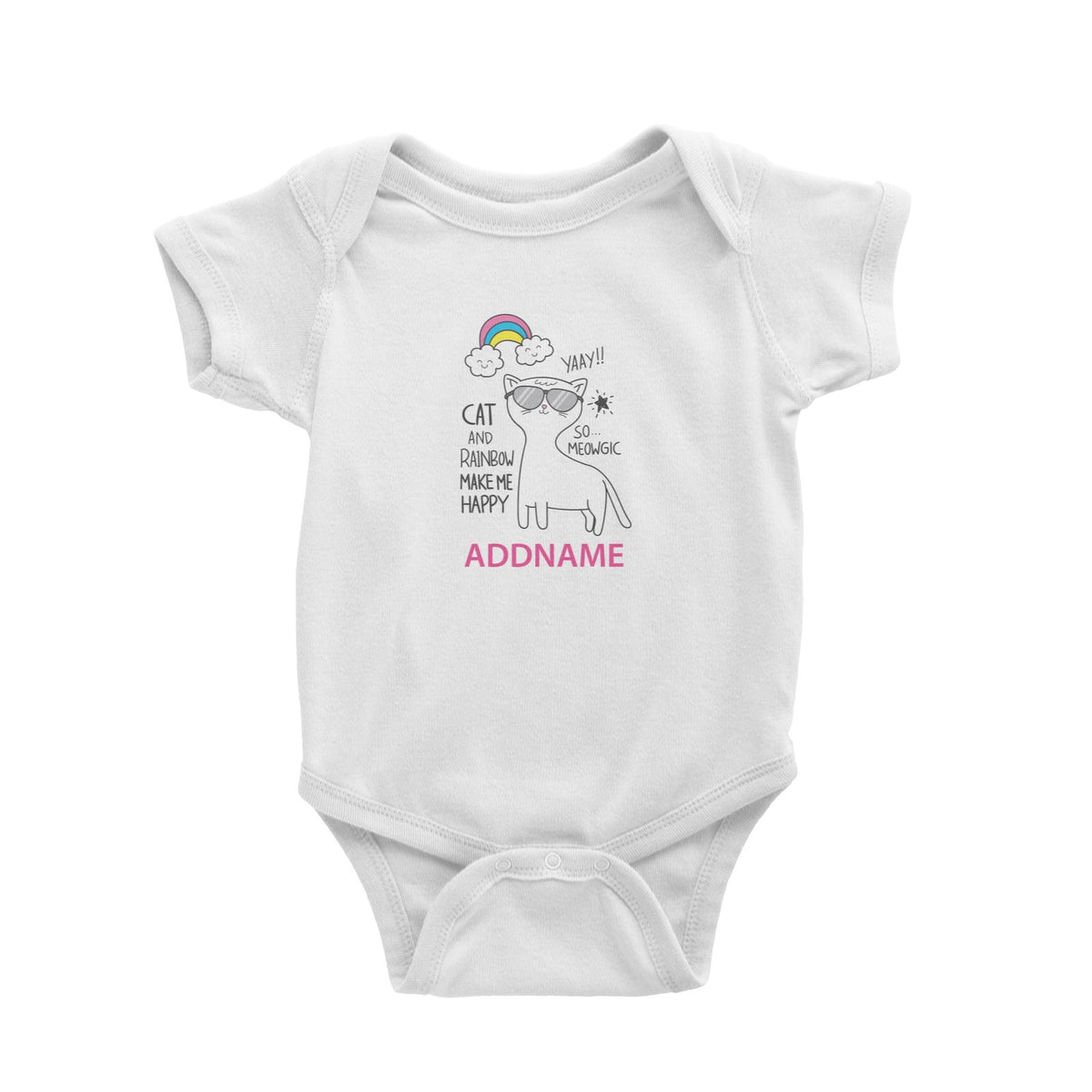 Cool Cute Animals Cats Yaay Cat And Rainbow Make Me Happy Addname Baby Romper