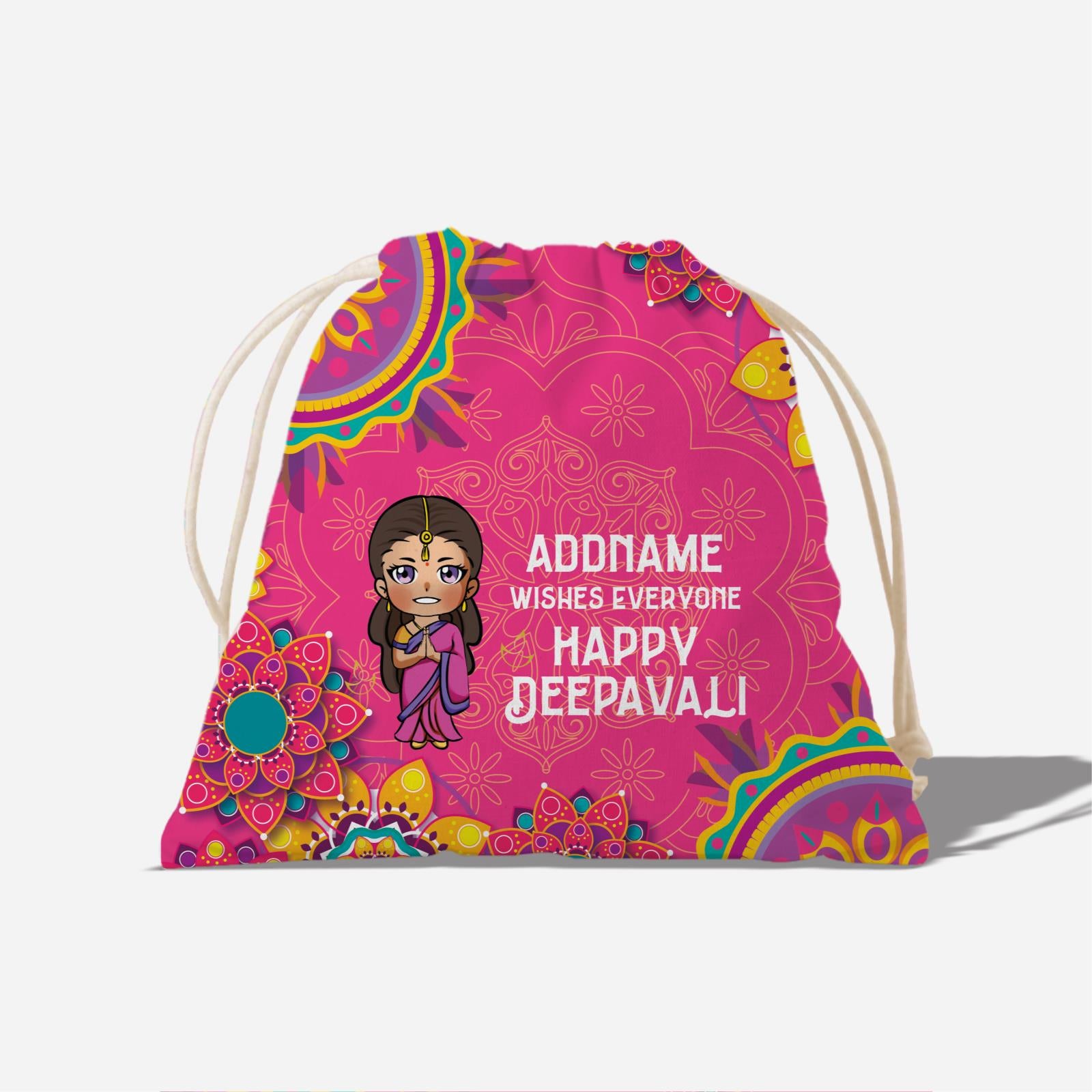 Deepavali Chibi Full Print Satchel - Woman Front Addname Wishes Everyone Deepavali