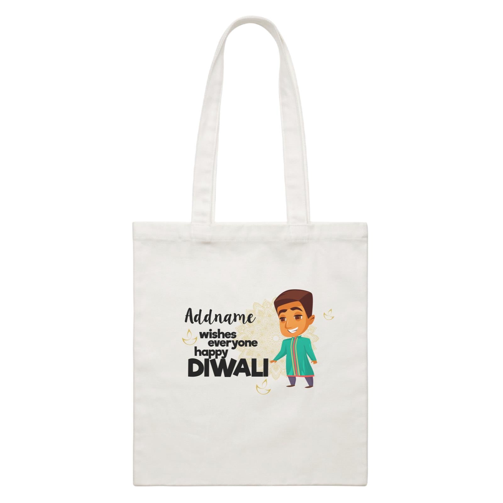 Cute Man Wishes Everyone Happy Diwali Addname White Canvas Bag