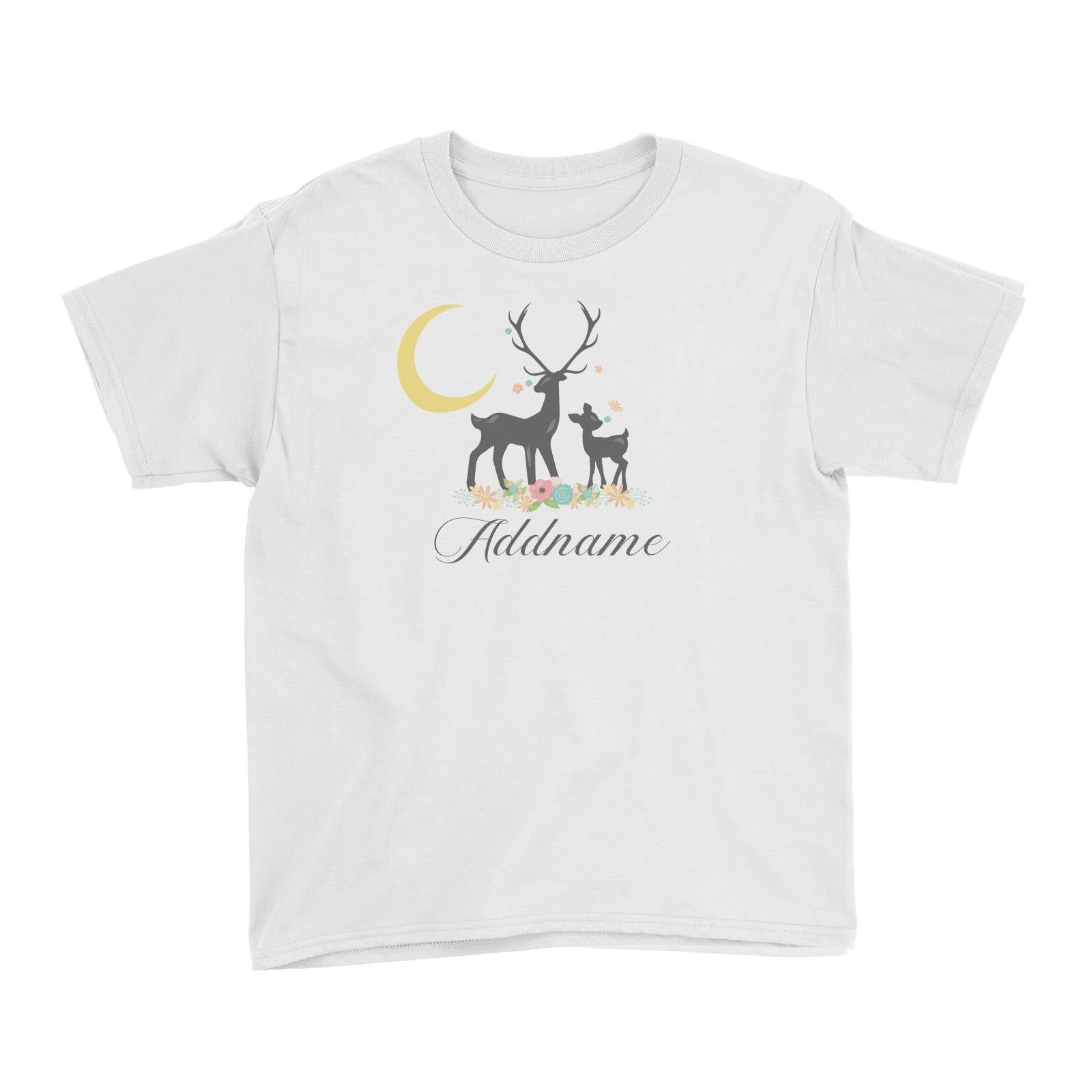 Basic Family Series Pastel Deer Family With Moon and Flower Addname Kid's T-Shirt