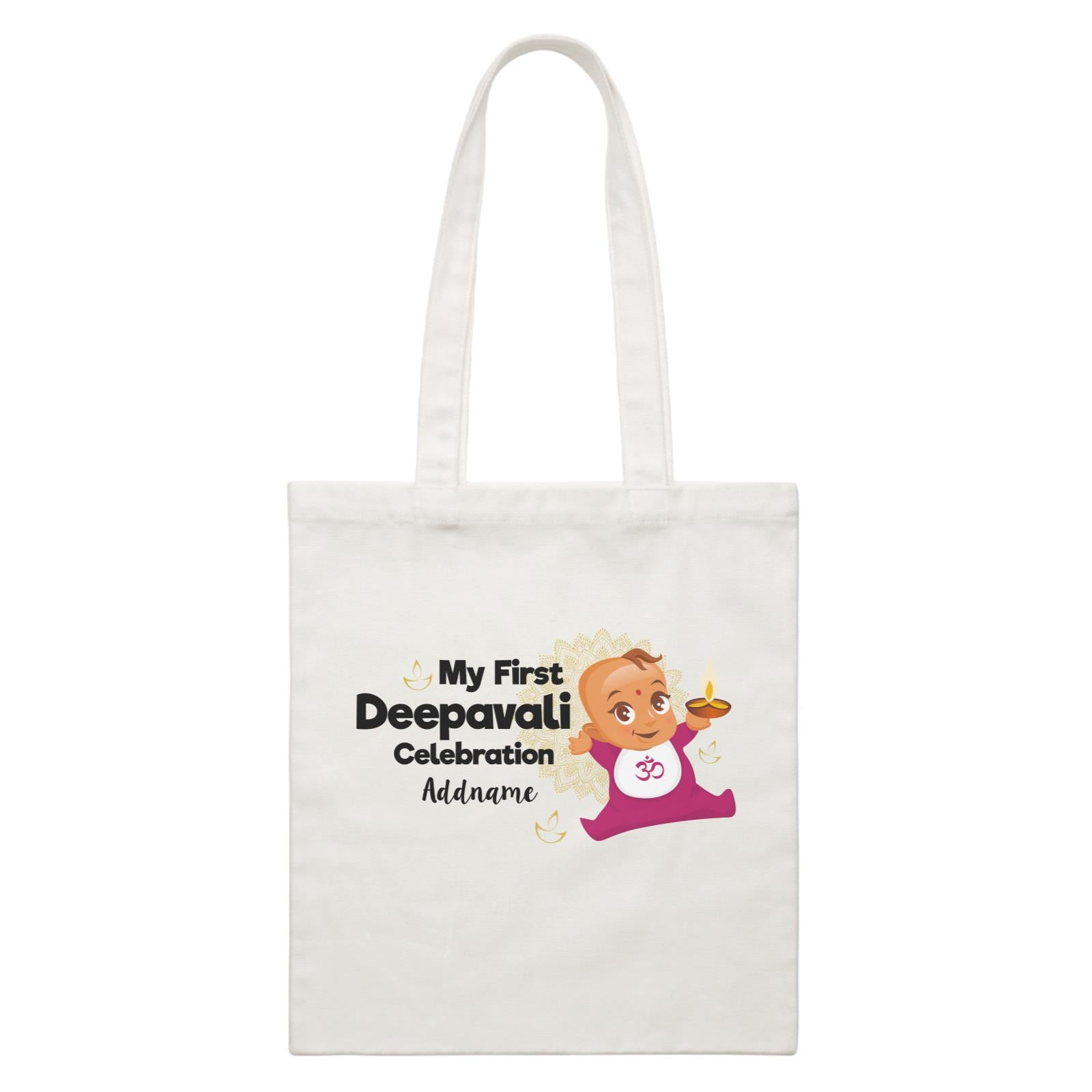 Cute Baby My First Deepavali Celebration Addname White Canvas Bag