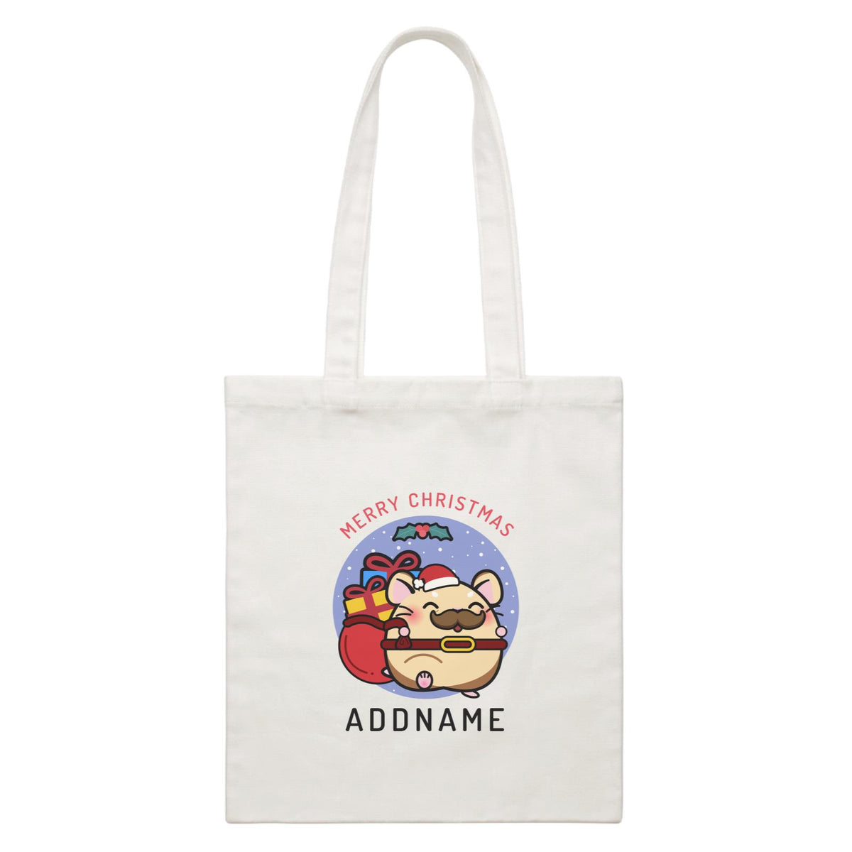 Merry Christmas Cute Santa Father Hamster White Canvas Bag