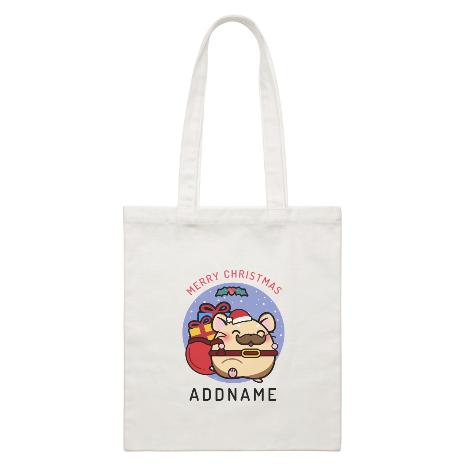 Merry Christmas Cute Santa Father Hamster White Canvas Bag