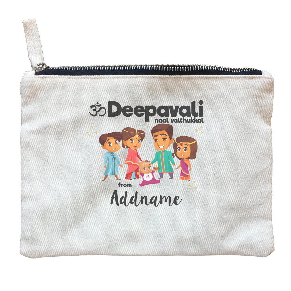 Cute Family Of Five OM Deepavali From Addname Zipper Pouch