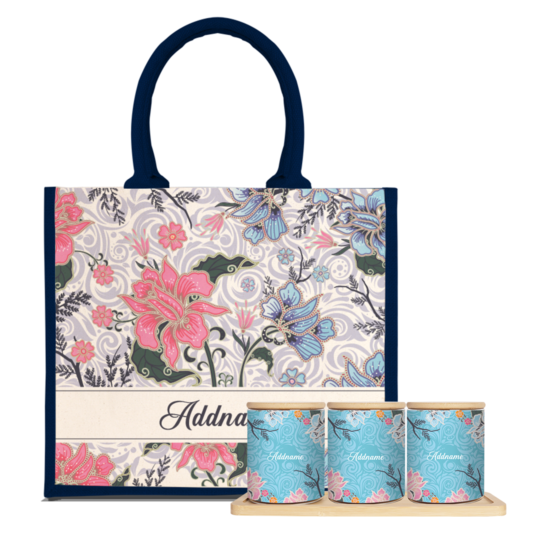 Modern Mahsuri  Series - Legend Blue Balang Raya Set (3 in 1) With Half Lining Jute Bag