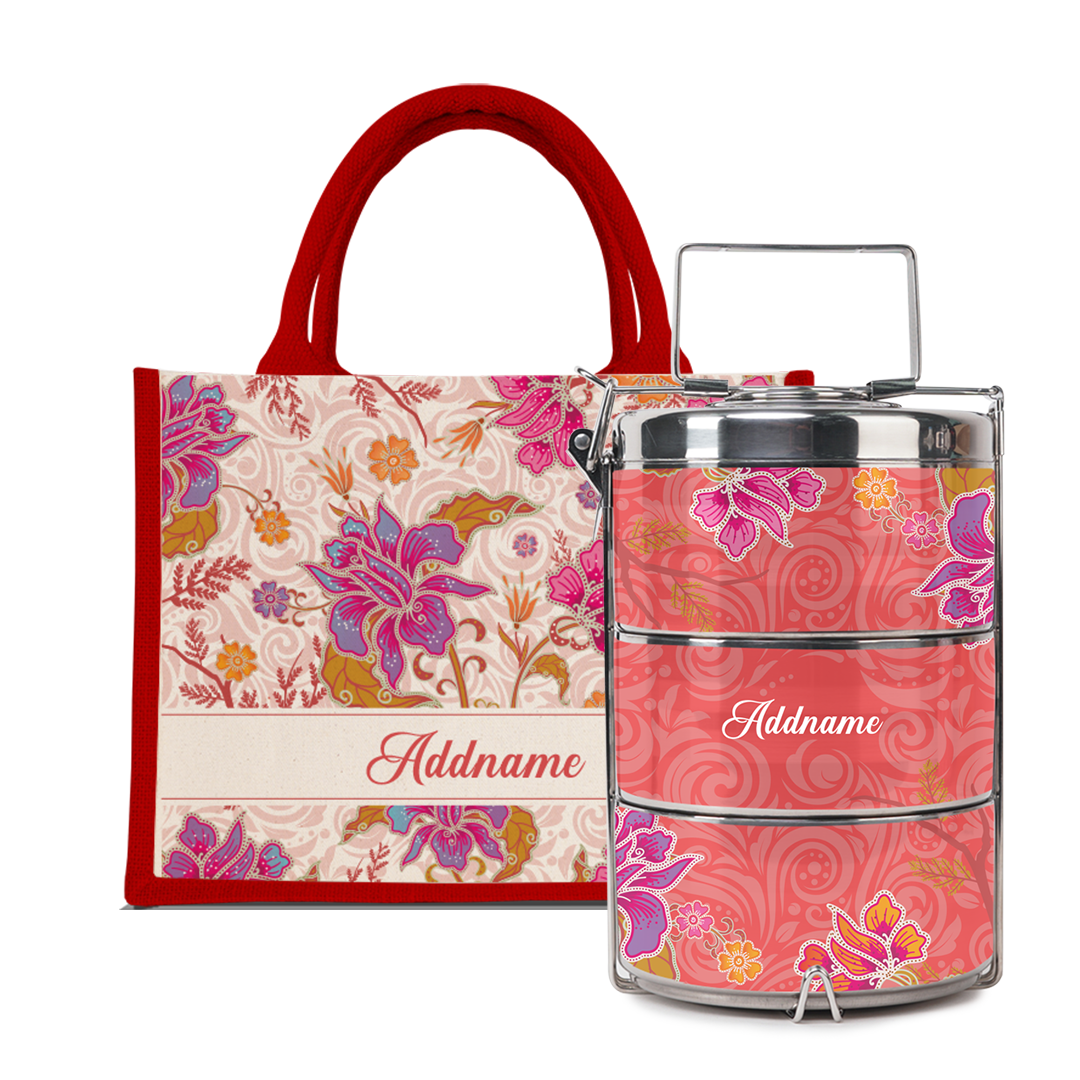 Modern Mahsuri Series - Legend Red Half Lining Small Jute Bag with Tiffin Carrier