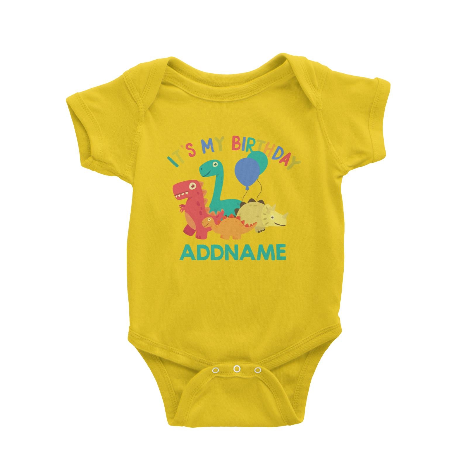 It's My Birthday Addname with Cute Dinosaurs and Balloons Birthday Theme Baby Romper