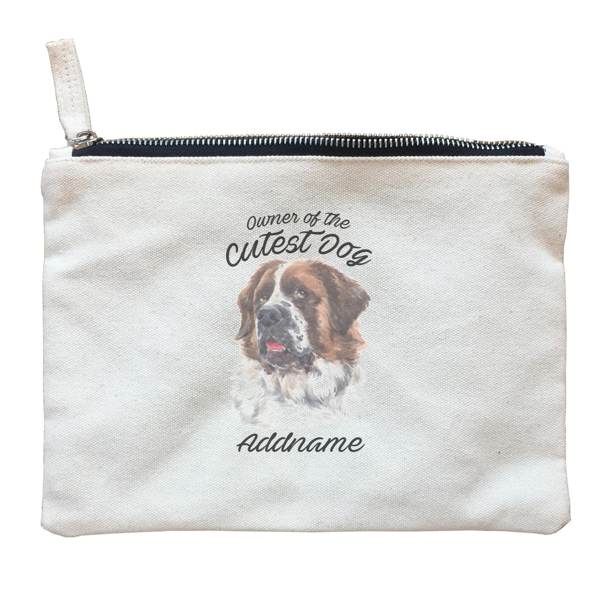 Watercolor Dog Owner Of The Cutest Dog Saint Bernard Addname Zipper Pouch