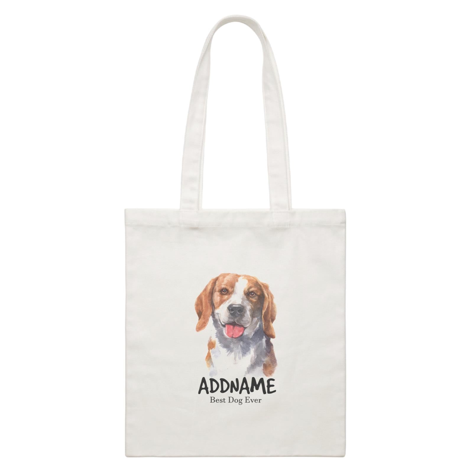 Watercolor Dog Beagle Smile Best Dog Ever Addname White Canvas Bag