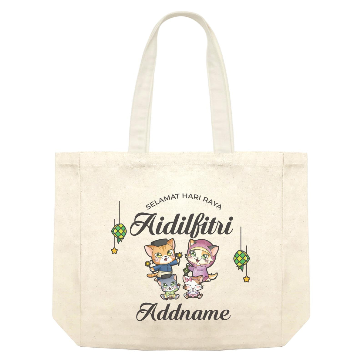Raya Cute Animals Cat Family With Babies Wishes Selamat Hari Raya Aidilfitri Shopping Bag
