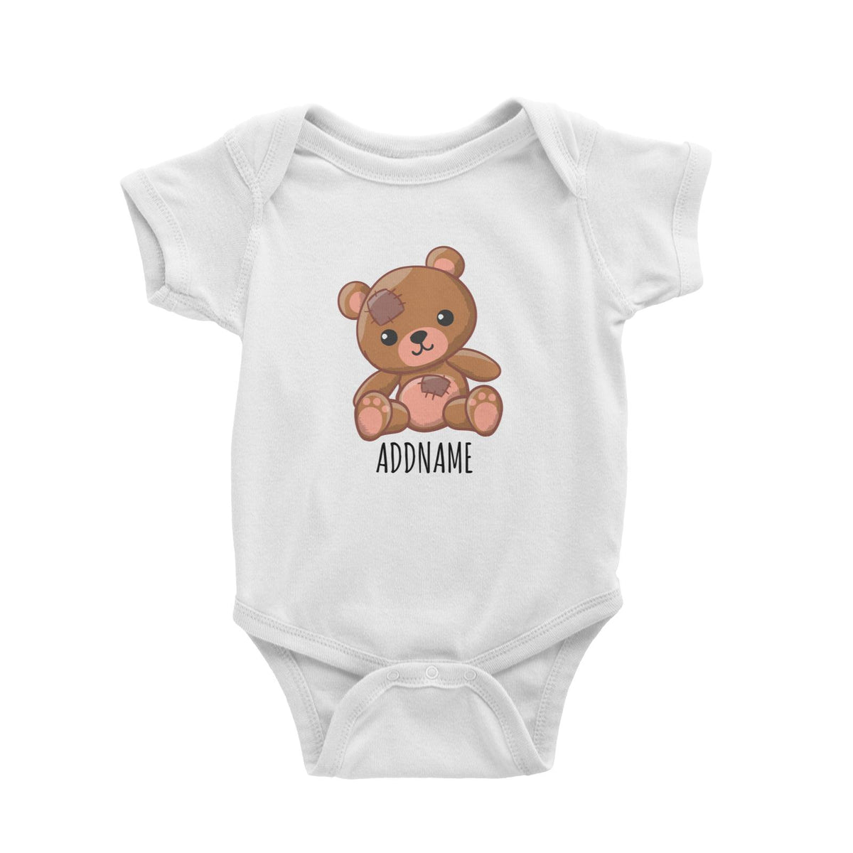 Pink Bear Sitting White White Baby Romper