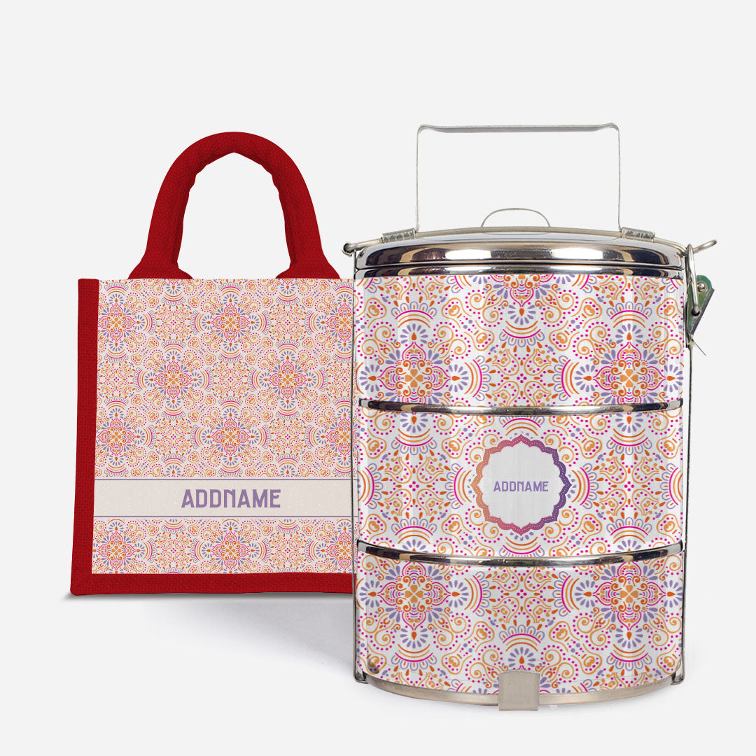 Pookal Series Standard Tiffin with Half Lining Lunch Bag - Triumph Red