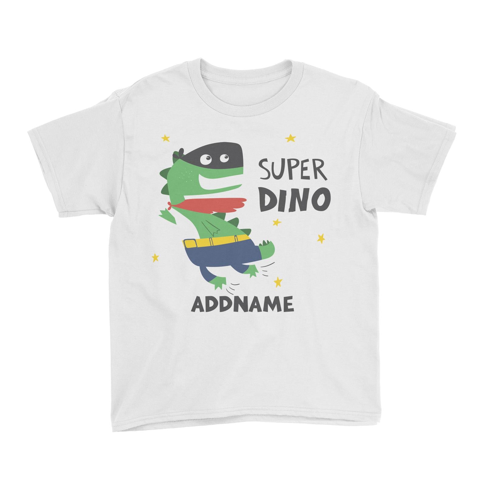 Super Dinosaur with Mask and Cape Addname White Kid's T-Shirt