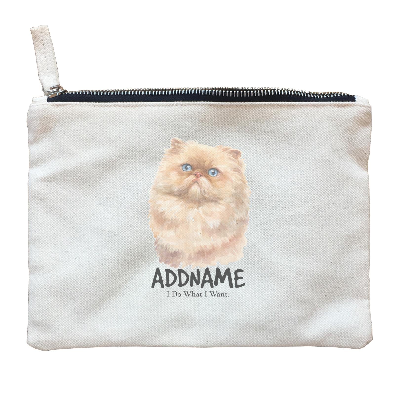 Watercolor Cat Persian Brown I Do What I Want Addname Zipper Pouch
