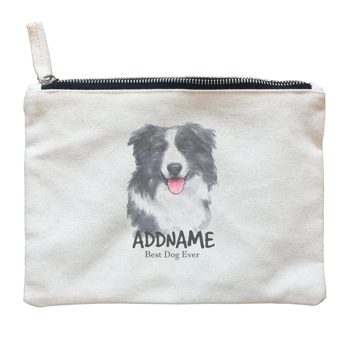 Watercolor Dog Border Collie Smile Best Dog Ever Addname Zipper Pouch