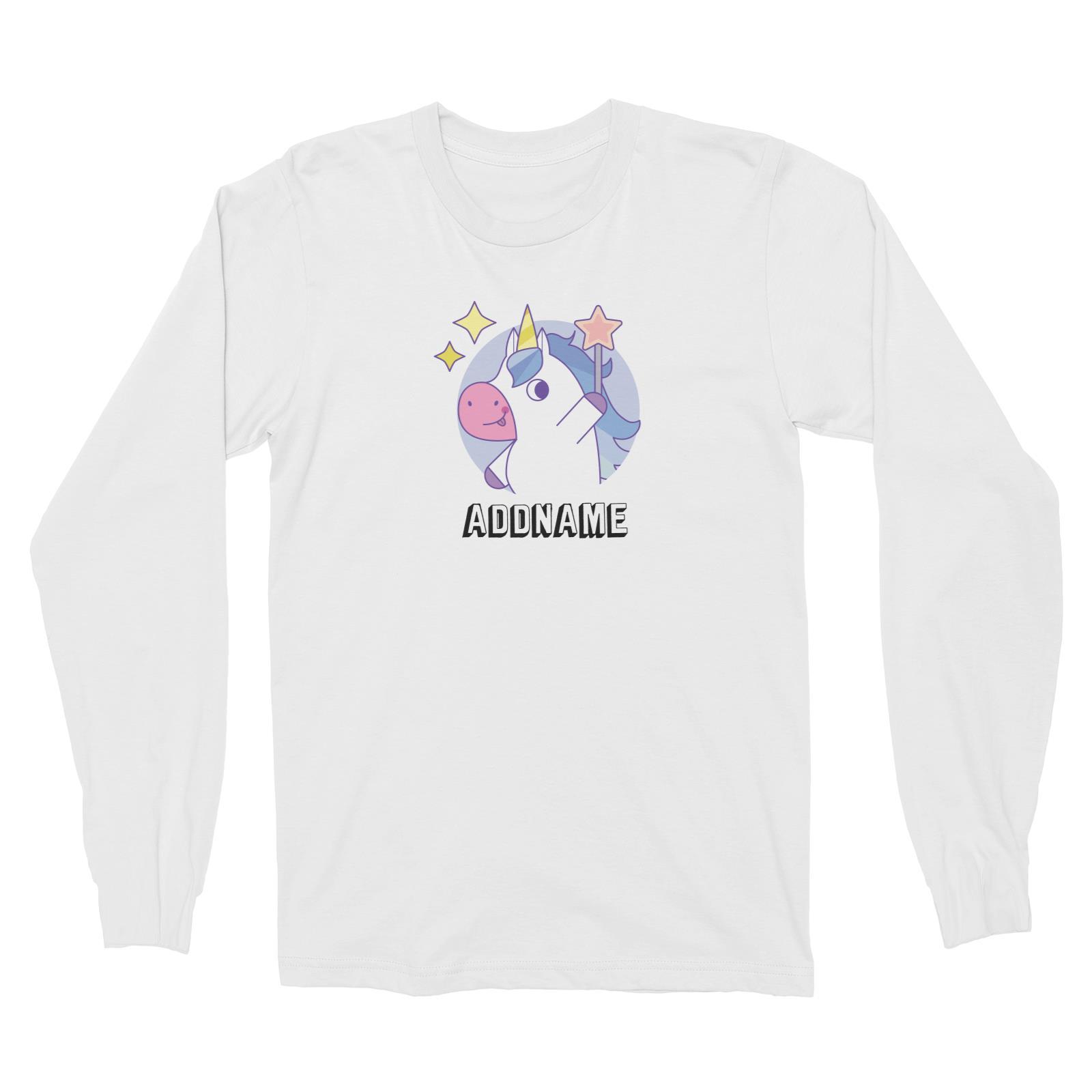 Birthday Unicorn Boy With Magic Wand Addname Long Sleeve Unisex T-Shirt