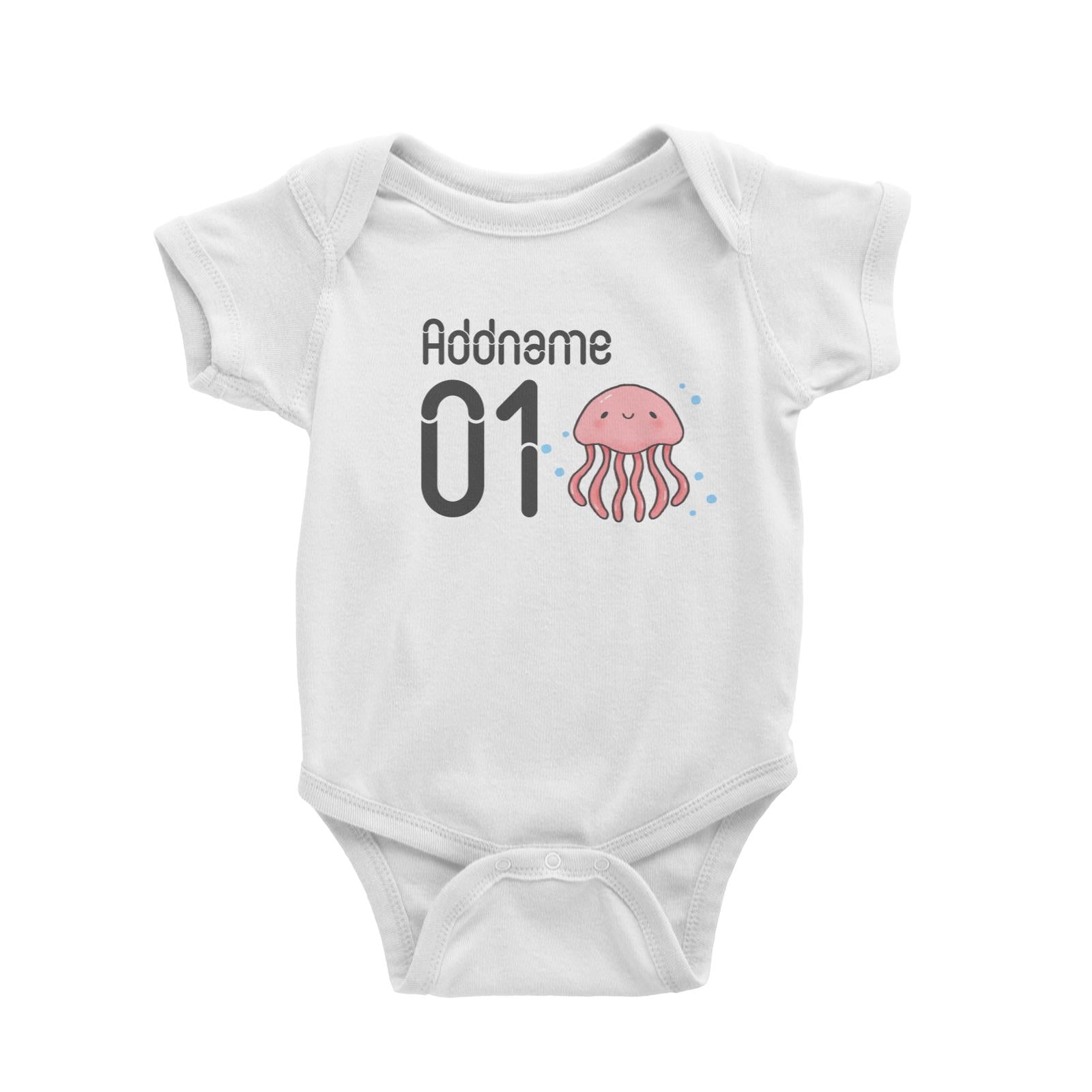 Name and Number Cute Hand Drawn Style Jellyfish Baby Romper (FLASH DEAL)