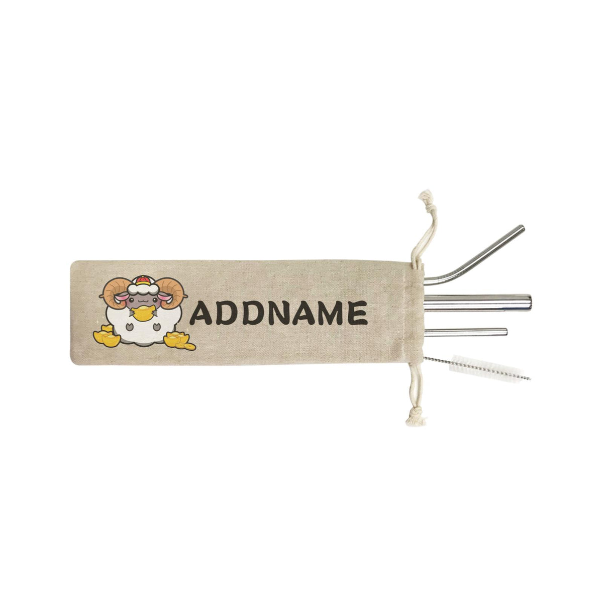 Ultra Cute Zodiac Series Sheep SB 4-in-1 Stainless Steel Straw Set In a Satchel
