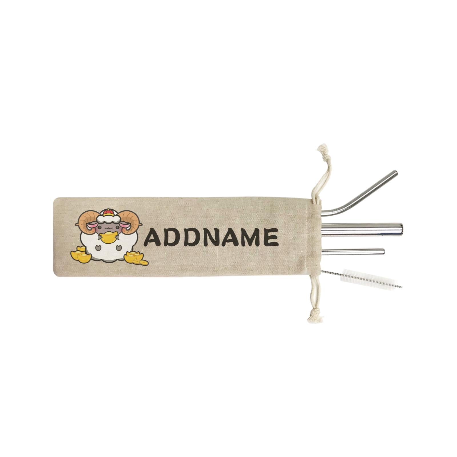 Ultra Cute Zodiac Series Sheep SB 4-in-1 Stainless Steel Straw Set In a Satchel