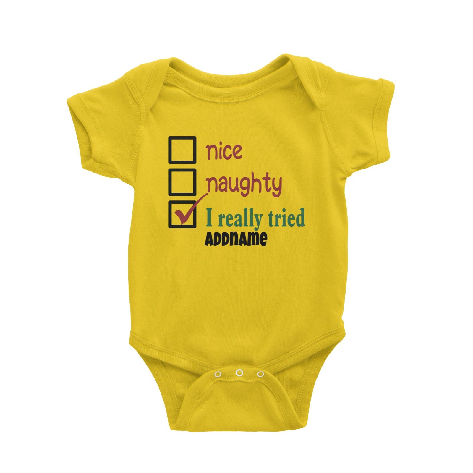Xmas Nice Naughty I Really Tried Baby Romper