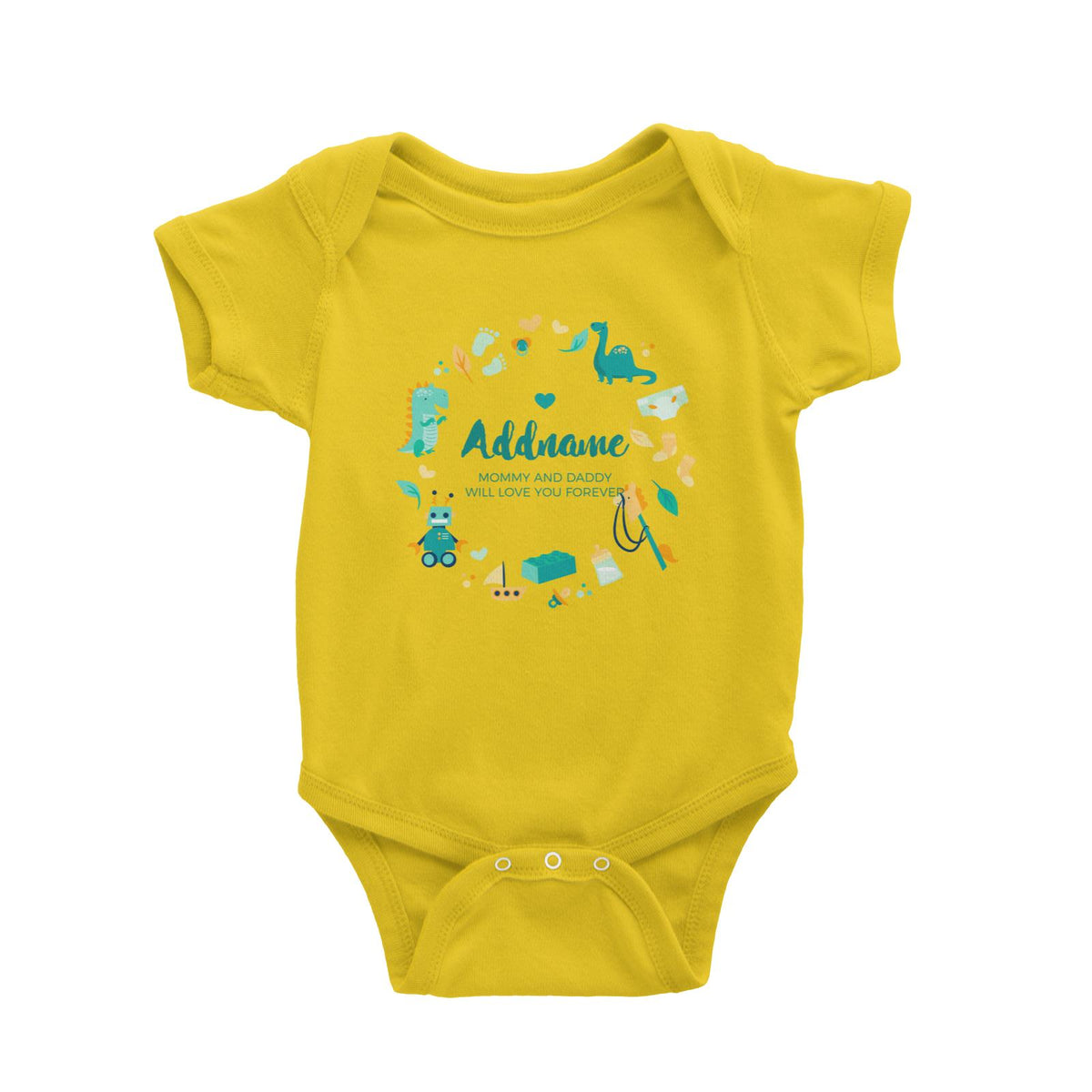 Cute Dinosaurs and Toys Elements Personalizable with Name and Text Baby Romper