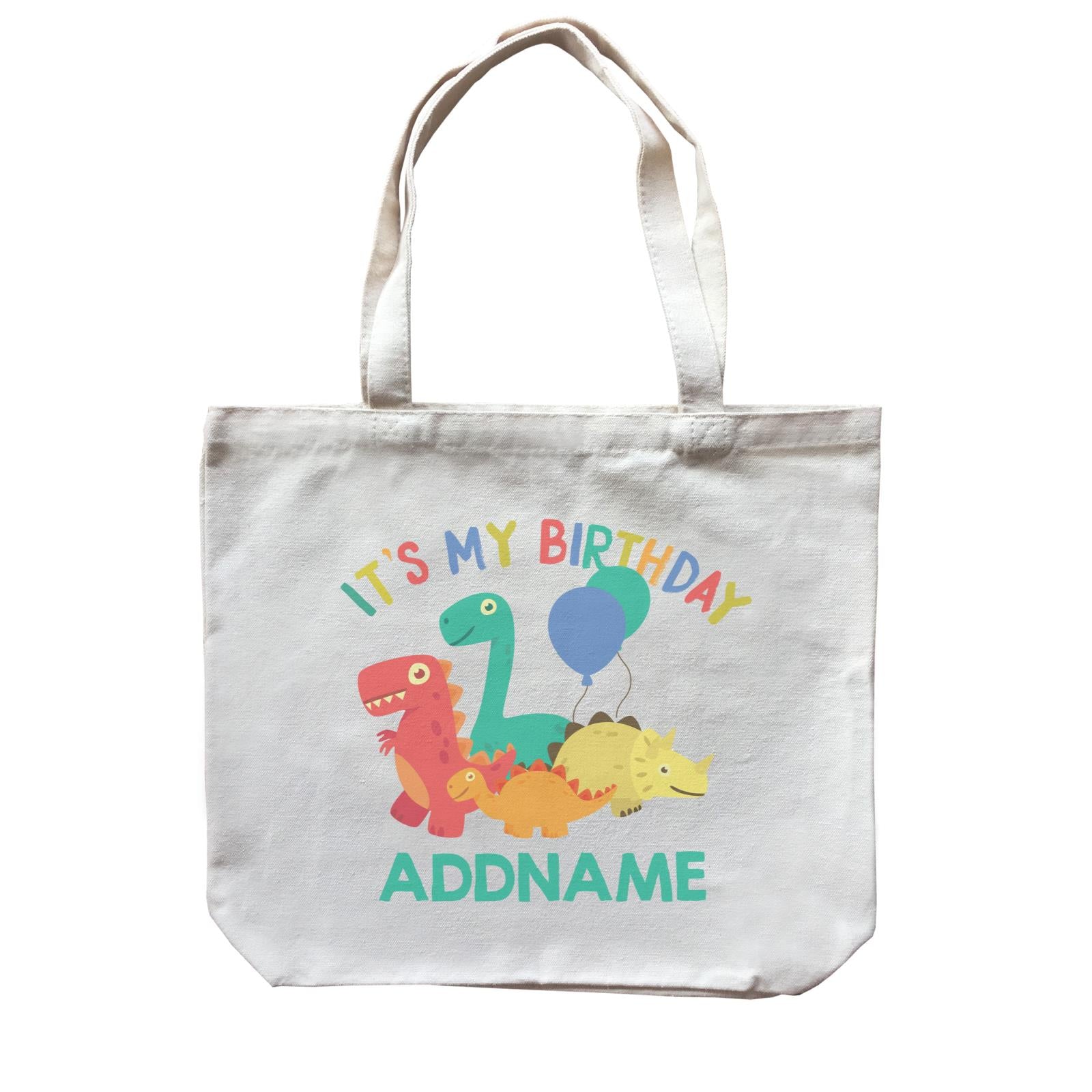 It's My Birthday Addname with Cute Dinosaurs and Balloons Birthday Theme Canvas Bag