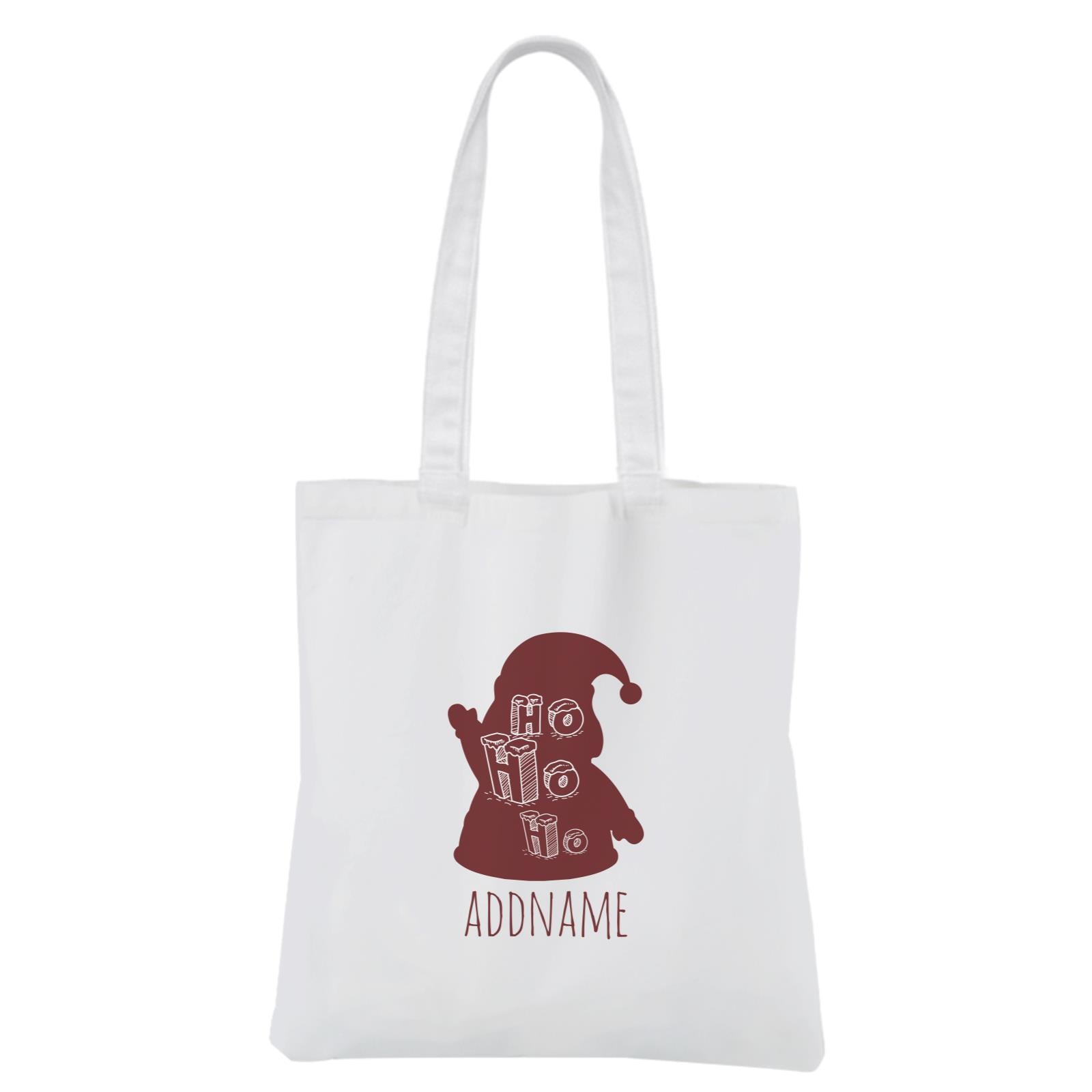 Christmas Series Red Santa Silhouette Ho Ho Ho White Canvas Bag