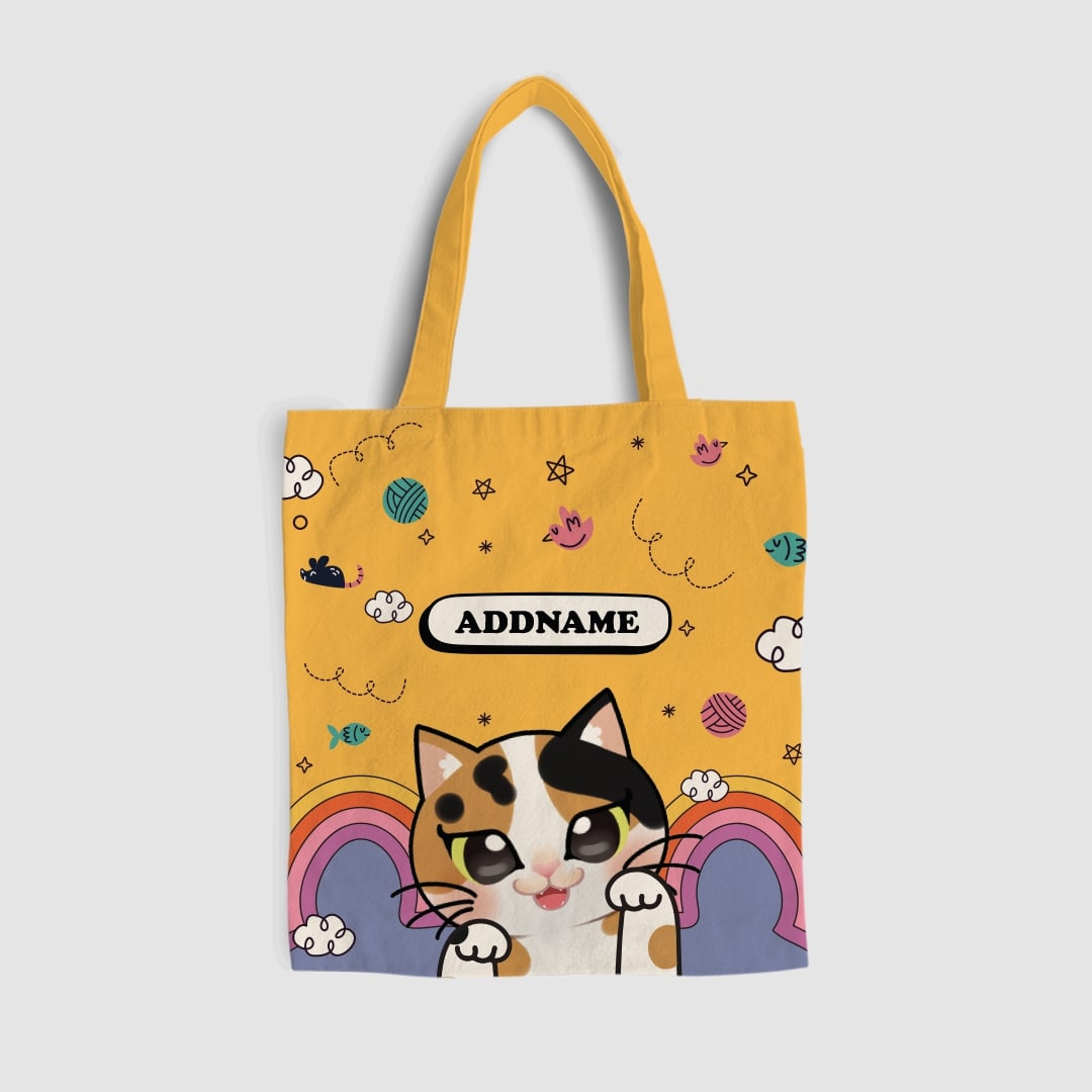 Paw Print Series Full Print Tote Bag - Calico Cat