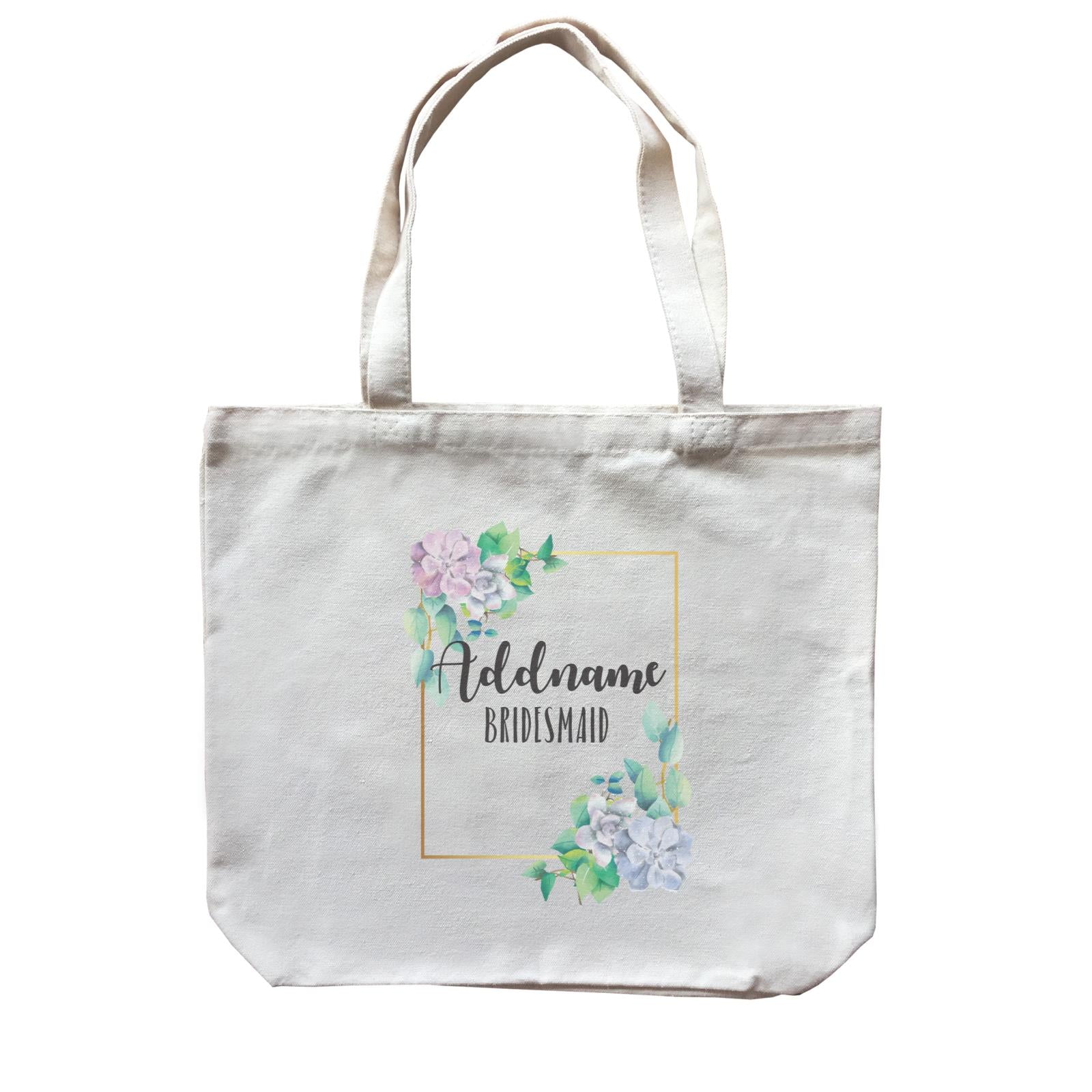 Bridesmaid Floral Modern Blue Flowers With Frame Bridesmaid Addname Canvas Bag