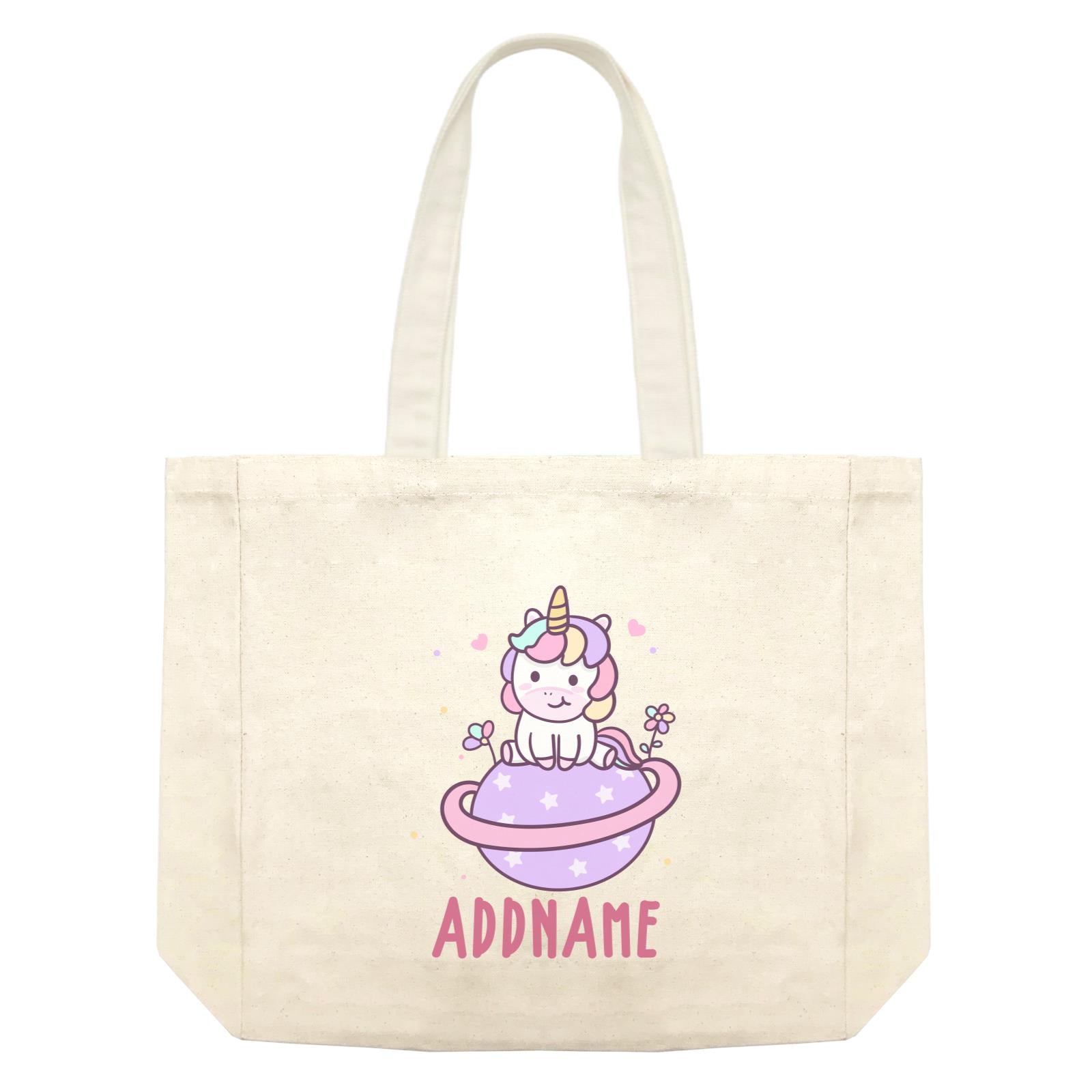 Unicorn And Princess Series Cute Pastel Unicorn Sitting On Planet Addname Shopping Bag