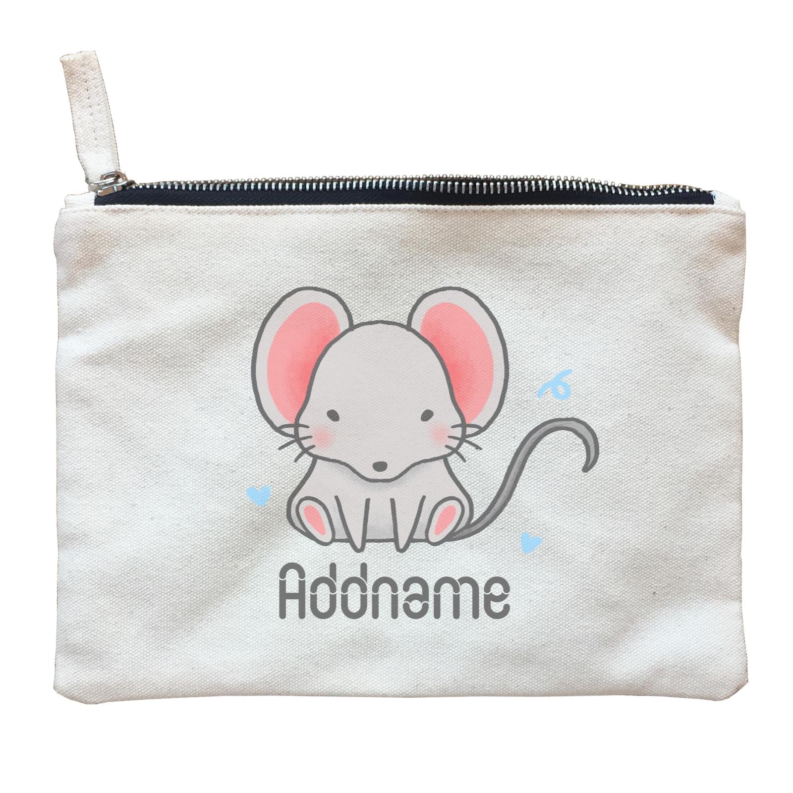 Cute Hand Drawn Style Mouse Addname Zipper Pouch