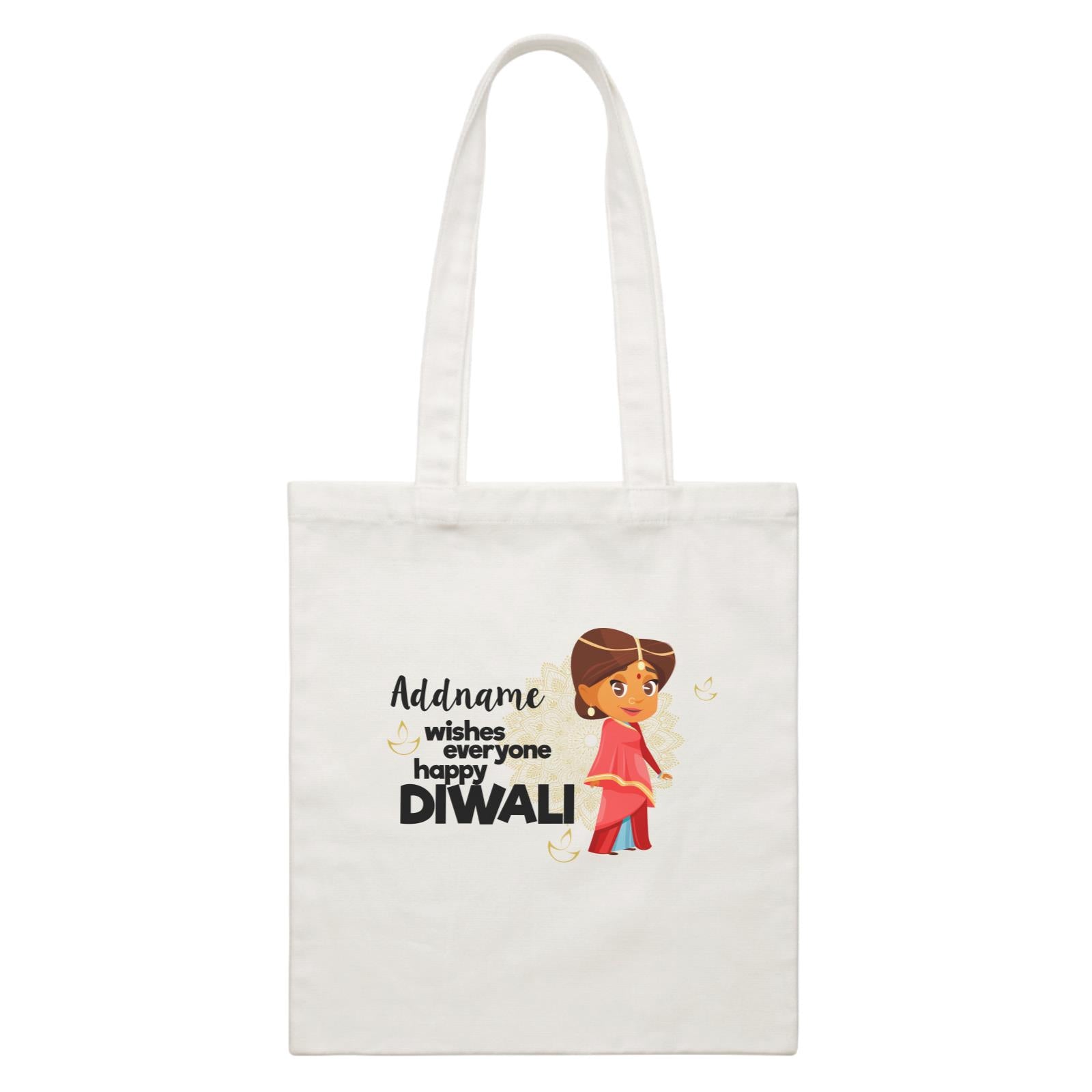 Cute Woman Wishes Everyone Happy Diwali Addname White Canvas Bag
