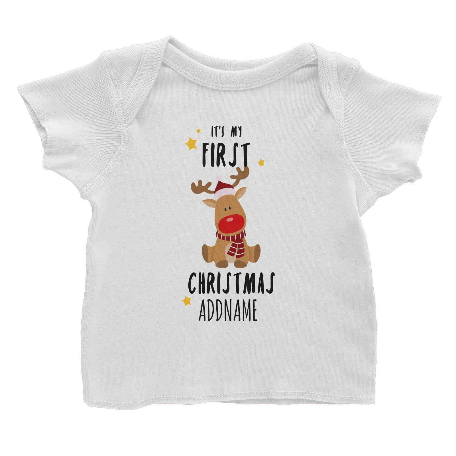Cute Rudolph First Christmas Addname Baby T-Shirt  Personalizable Designs Animal