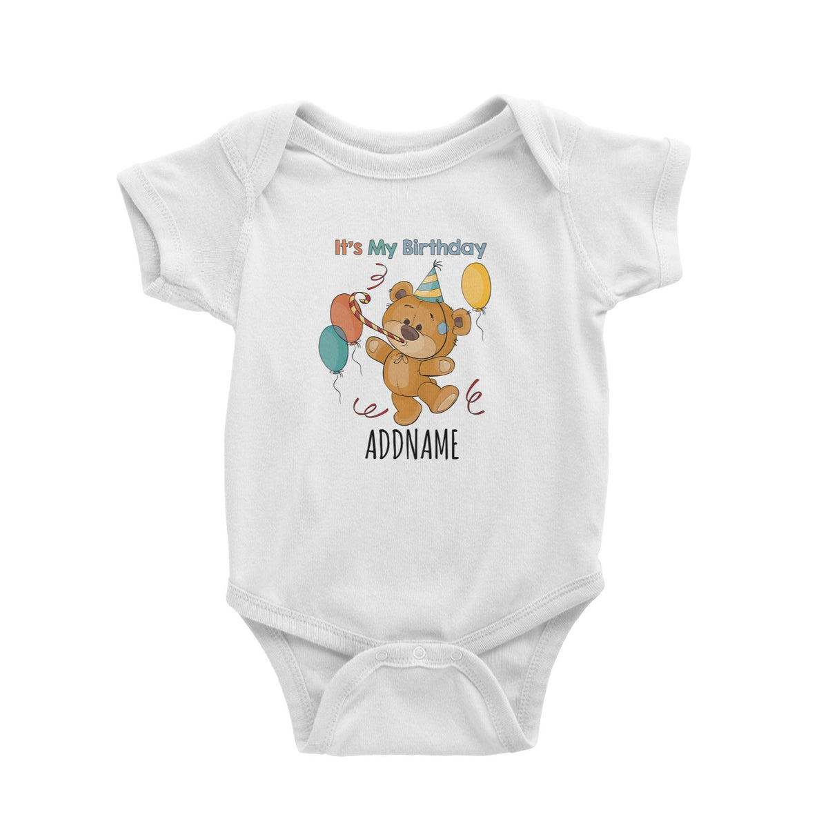 Cartoon It's My Birthday Bear Celebrating White White Baby Romper