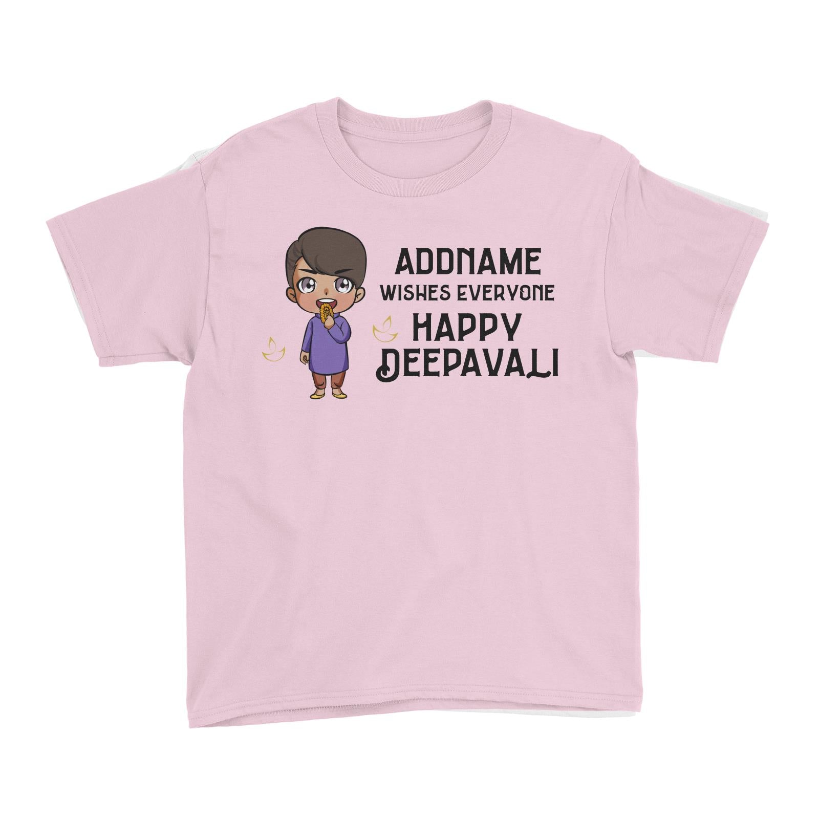 Deepavali Chibi Little Boy Front Addname Wishes Everyone Deepavali Kid's T-Shirt