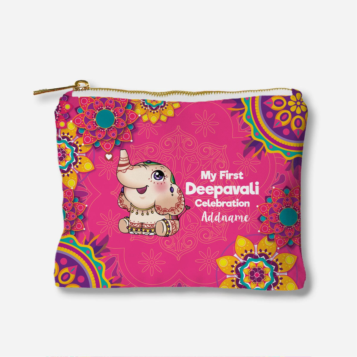 Deepavali Full Print Zipper Pouch - Cute Decorative Ganesha My First Deepavali Celebration