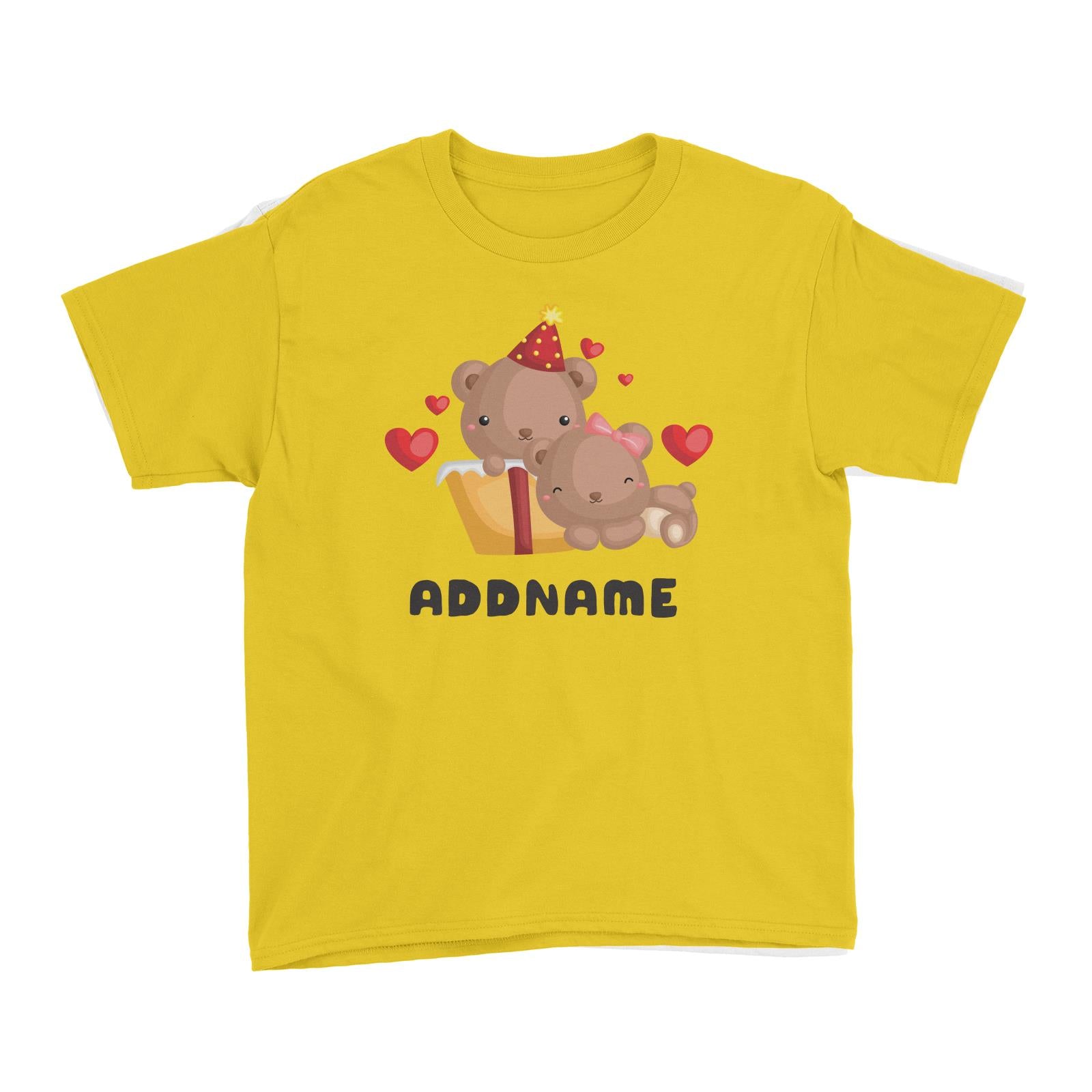 Birthday Friendly Animals Happy Two Bears Open Present Addname Kid's T-Shirt